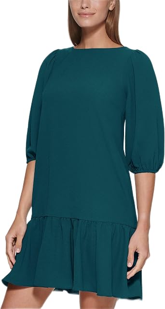 DKNY Womens Flowy 3/4 Sleeve Ruffle Hem Dress
