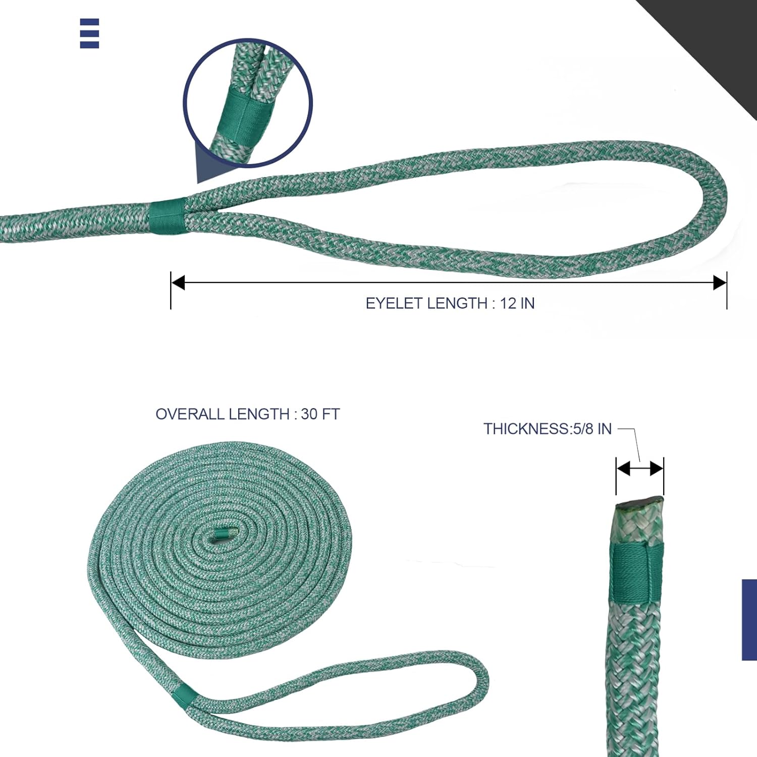 TetherTite Boat Dock Lines 5/8 Inch 20/25/30 Ft,Double Braided Nylon Boat Dock Lines with Loop, Mooring Line Marine Rope (5/8" x26.7') - Image 4