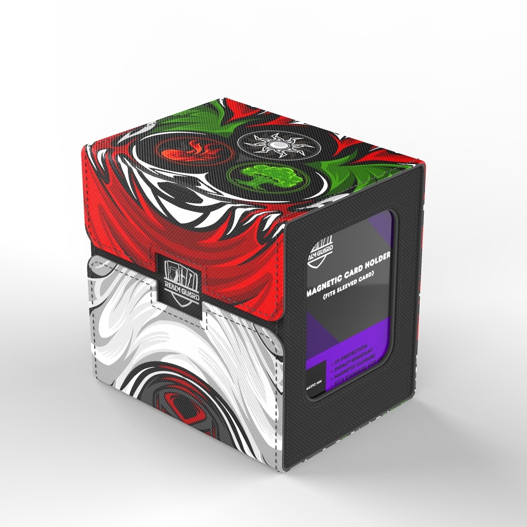 Realm Guard TCG/MTG Commander 100+ Card Art Deck Box With Storage (White/Red/Green)