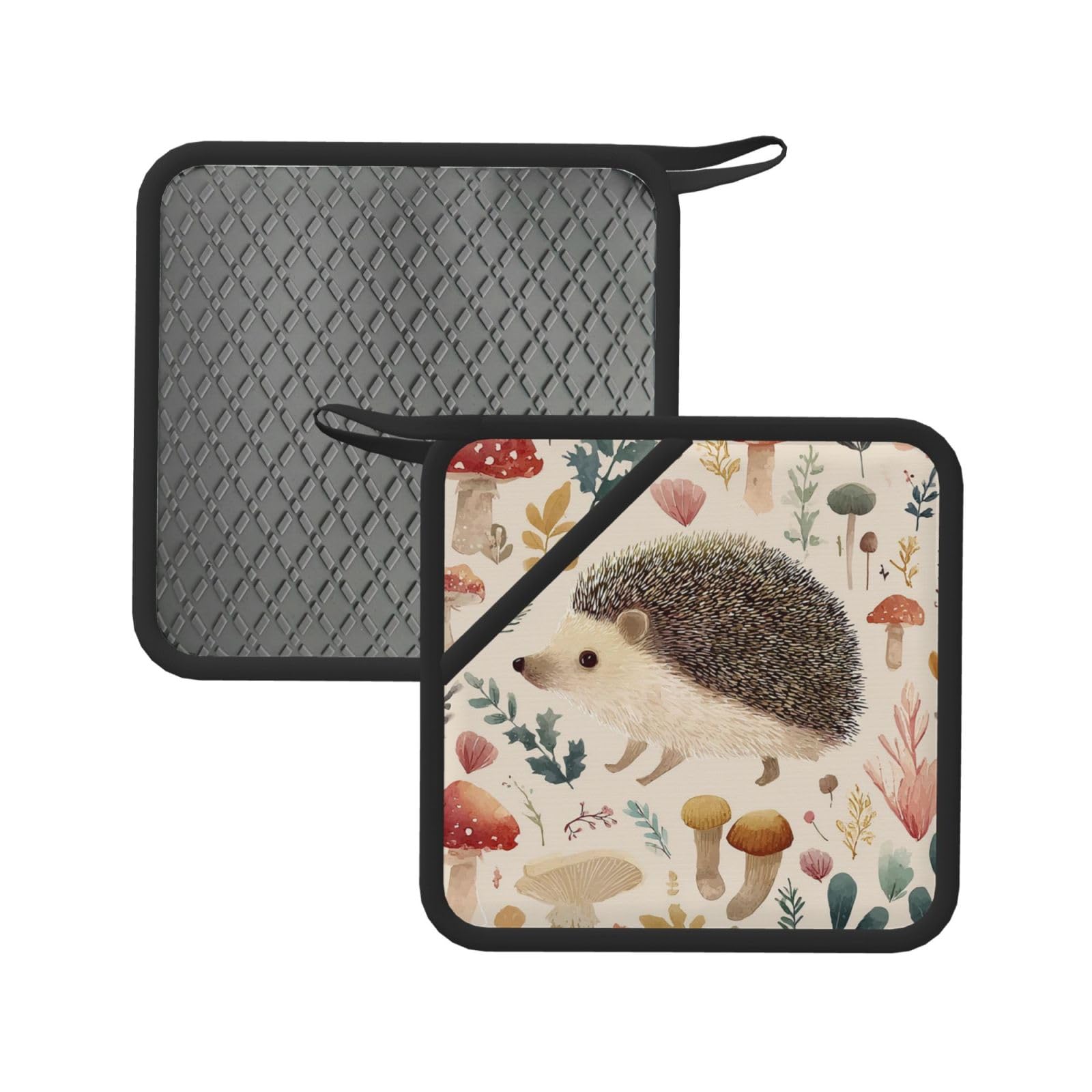 Pot Holders Set of 2 Kitchen Heat Resistant Potholders Lovely Hedgehog Silicone Aunty-hot Pad Cotton Lining Oven Hot Pads for Cooking Baking BBQ Microwave Kitchen