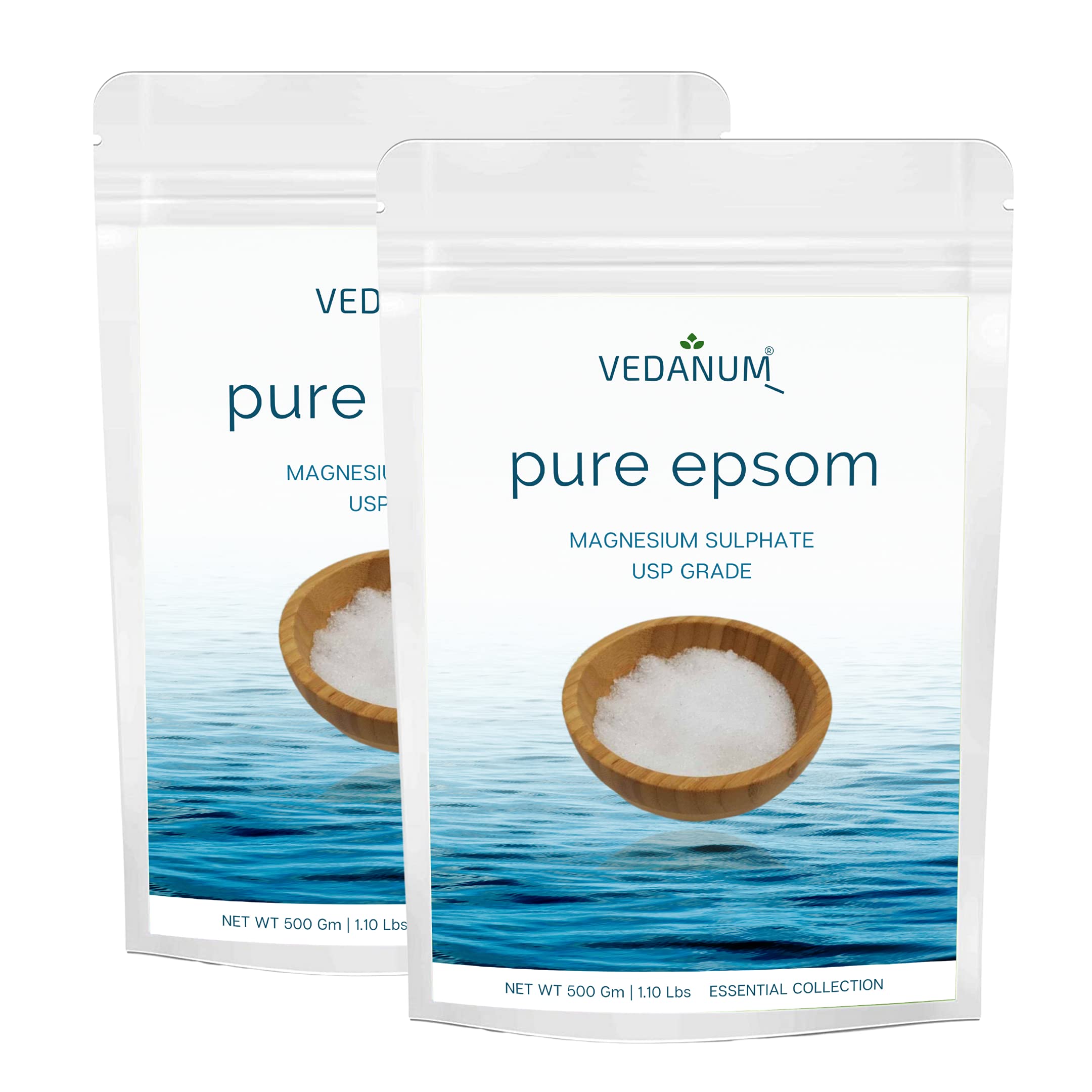 Vedanum Organic Epsom Bath Salt, USP Grade Magnesium Sulphate for Bathing, Foot Soak, Acne, Massage, Muscle Relief, Flowers, Garden, (1000 Gram)