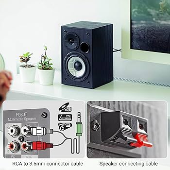 Edifier R980T アクティブ スピーカー 2.0 リアル 高音質 RMS ケーブル付き コンパクト セット 木製 - ブラック Amazon.com: Edifier R980T 4