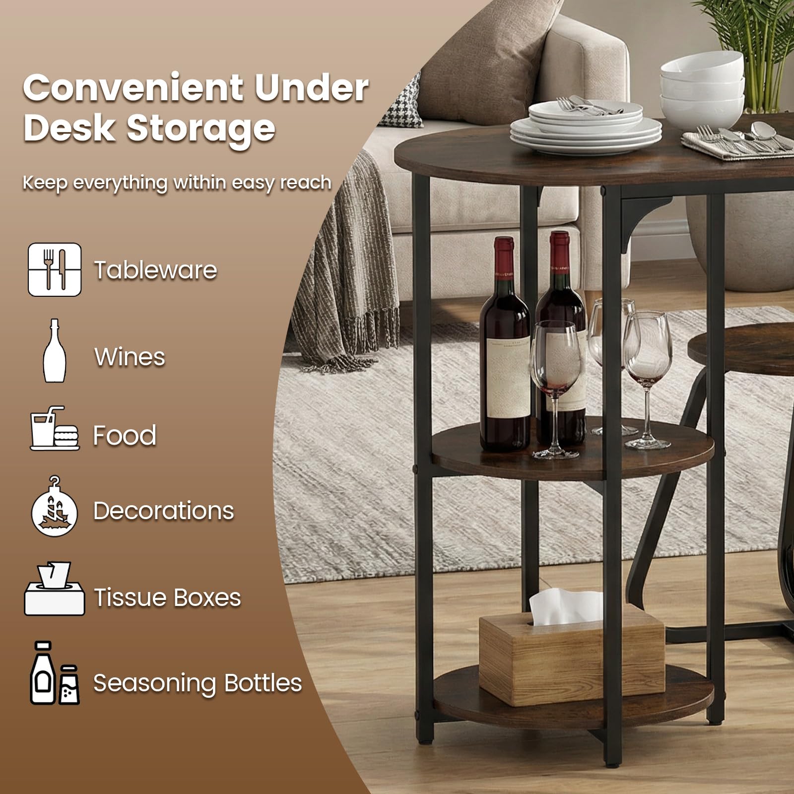 GIANTEX Conjunto de comedor con mesa y 2 taburetes, mesa de comedor con 2 estantes, mesa de madera de 110 x 45 x 78 cm, mesa de cocina rectangular para espacios pequeños, cocina, salón (marrón)