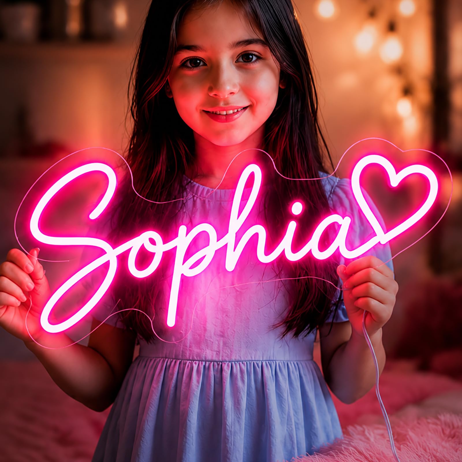 Personalised Neon Light Sign - Custom Dimmable LED Neon Sign for Wall Decor,Custom Neon Signs, Bedroom, Bar, Wedding, Birthday Party Gift - Kids Room, Home Decor (Contour Cut Backplate)