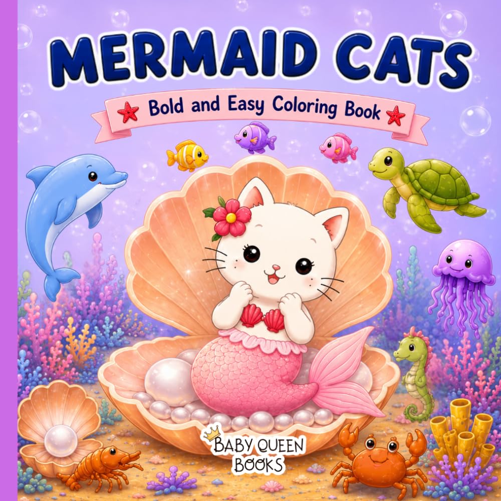 Bold and Easy Mermaid Cats Coloring Book Vol 2: Cute and Cozy Underwater Adventures Coloring Pages for Kids, Teens and Adults (Kawaii Mermaid Kittens)