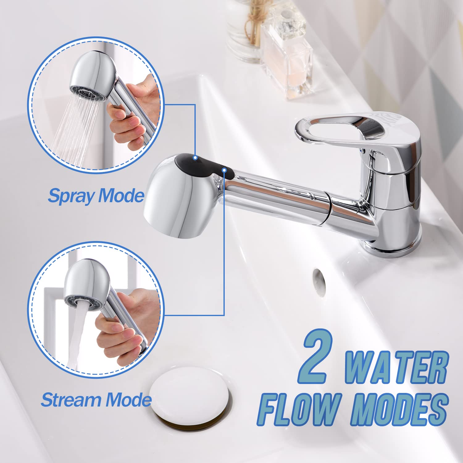 Rubinetto da cucina estraibile YUANNY, rubinetto per lavabo con doccetta estraibile a 2 getti ad alta pressione, miscelatore monocomando in ottone per rubinetto da cucina