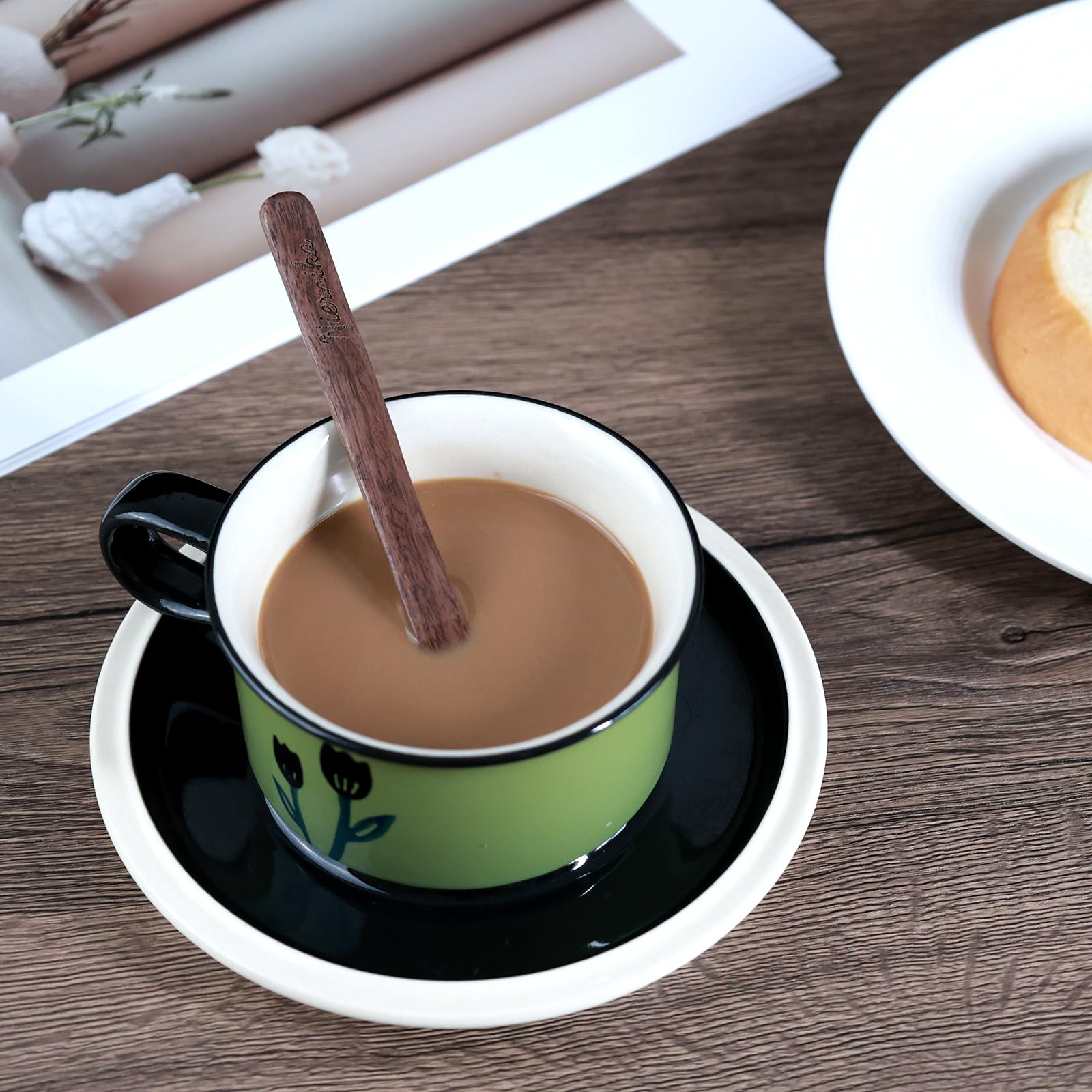 3 varillas de café reutilizables de madera de alta calidad, pulidas a mano, agitadores de café de textura natural para una experiencia de preparación premium