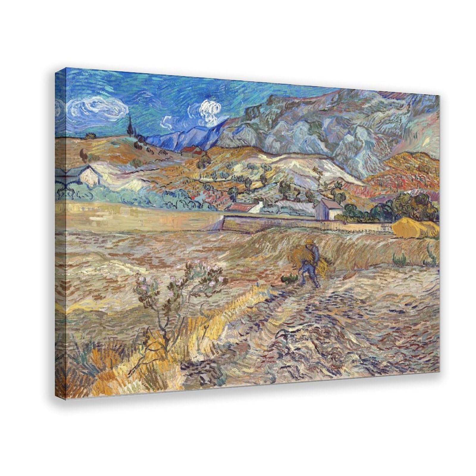 WCYB Stretched Canvas Landscape at Saint Remy Enclosed Field With Peasant by Vincent Van Gogh Prints Posters Canvas Deco Paintings Wall Art For Office Livi