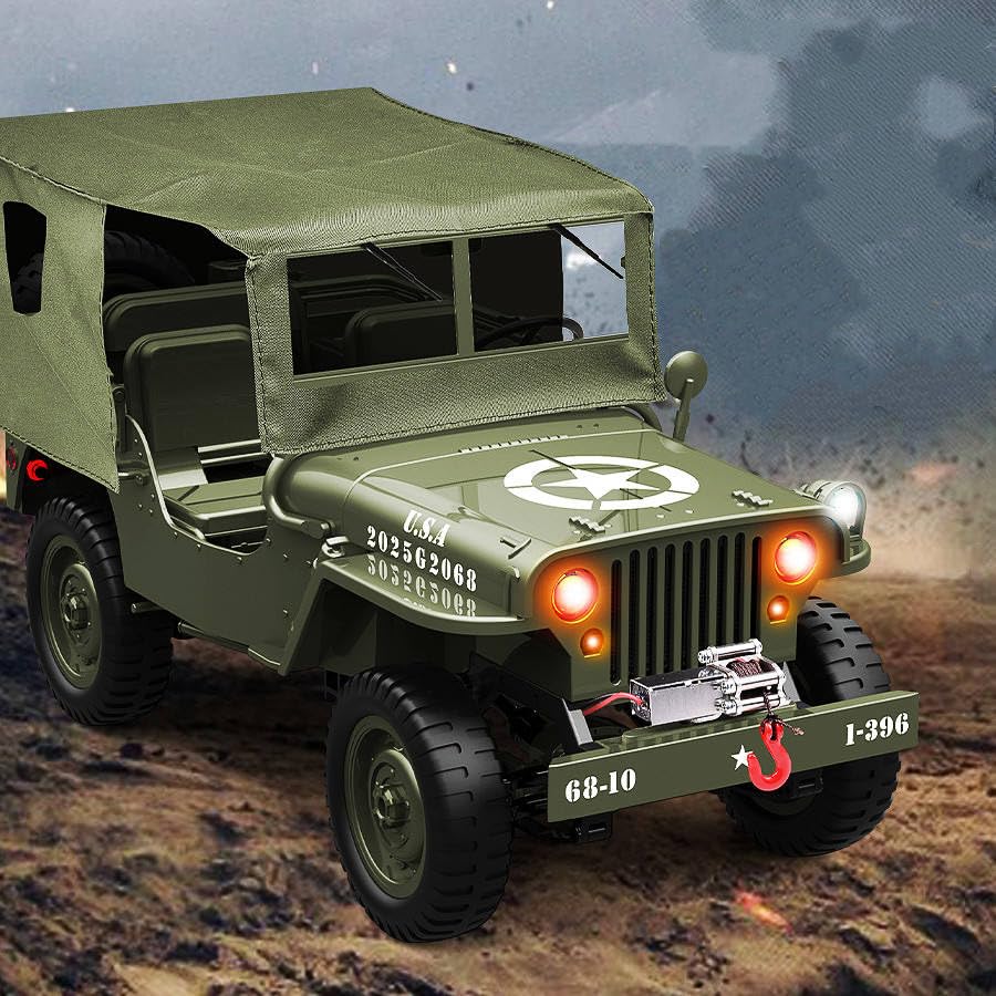 Image of JOYJAY Remote Control Truck, RC Willys Military Jeep Car 1 /10 Scale with Rechargeable Battery 2.4Ghz 4x4 Off-Road Remote-Control Crawler Vehicle for Boys Adult, Birthday Gift