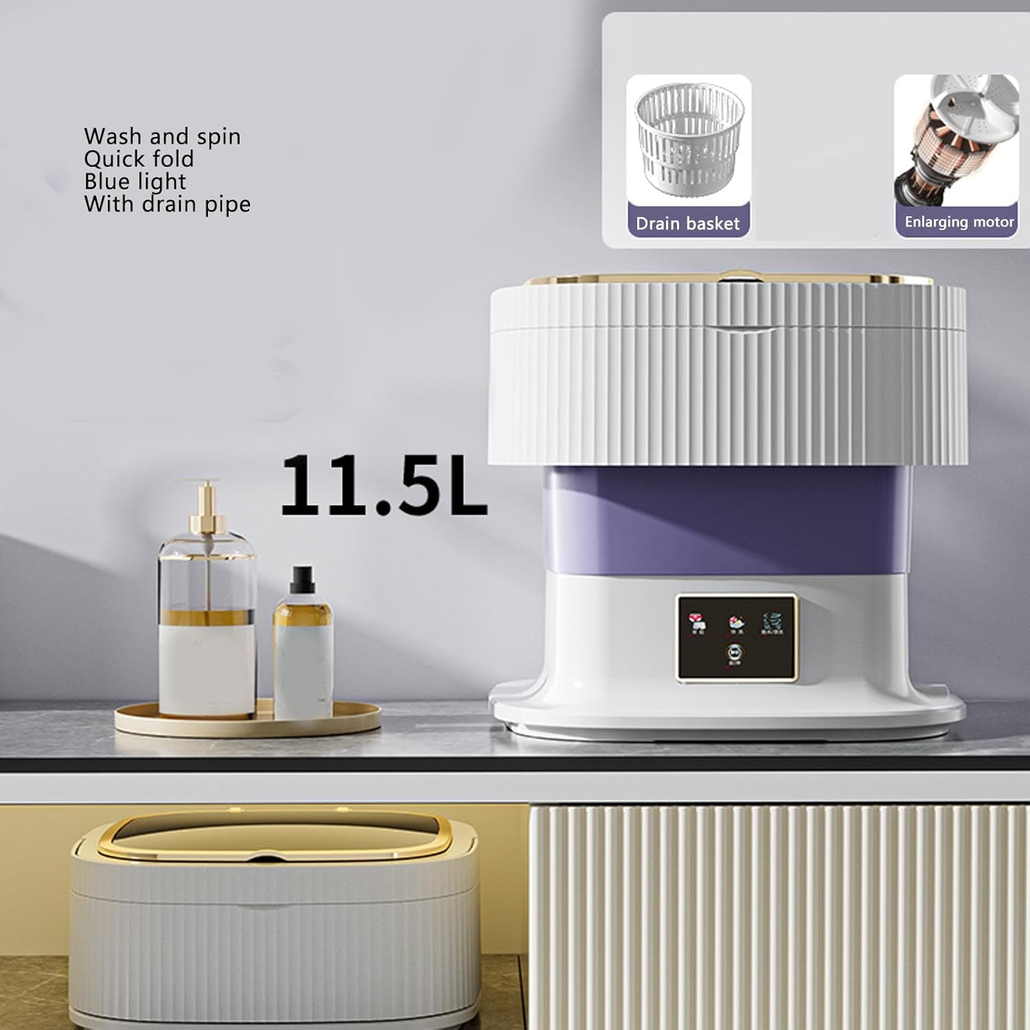 Pssopp Portable Laundry Washing Machine, 11.5L Underwear Baby Clothes Cleaner with Drain Hose for Small Space Dormitory Motorhome Use (US Plug)