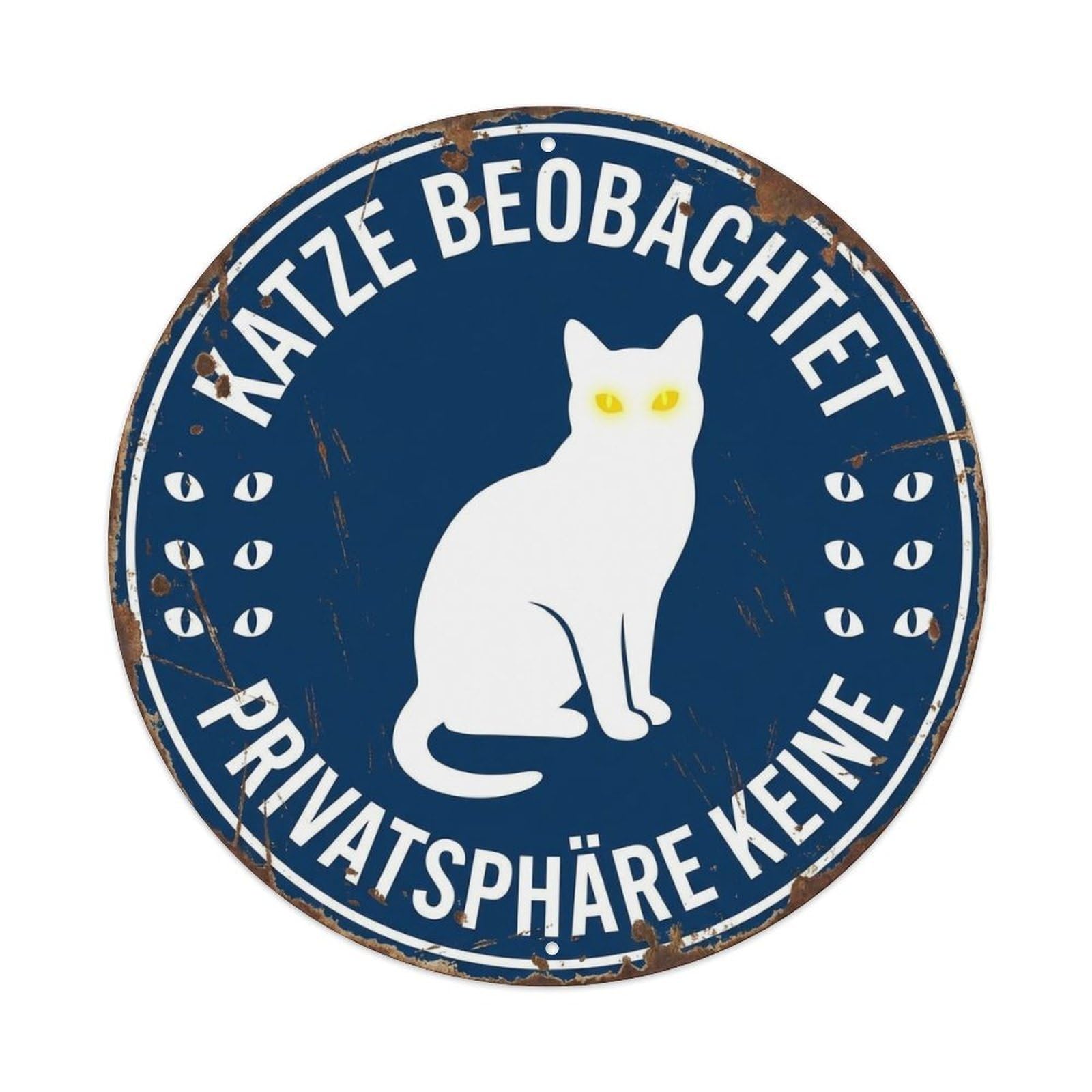 Cat Watching Warning Round Wall Hanging Metal Tin Sign