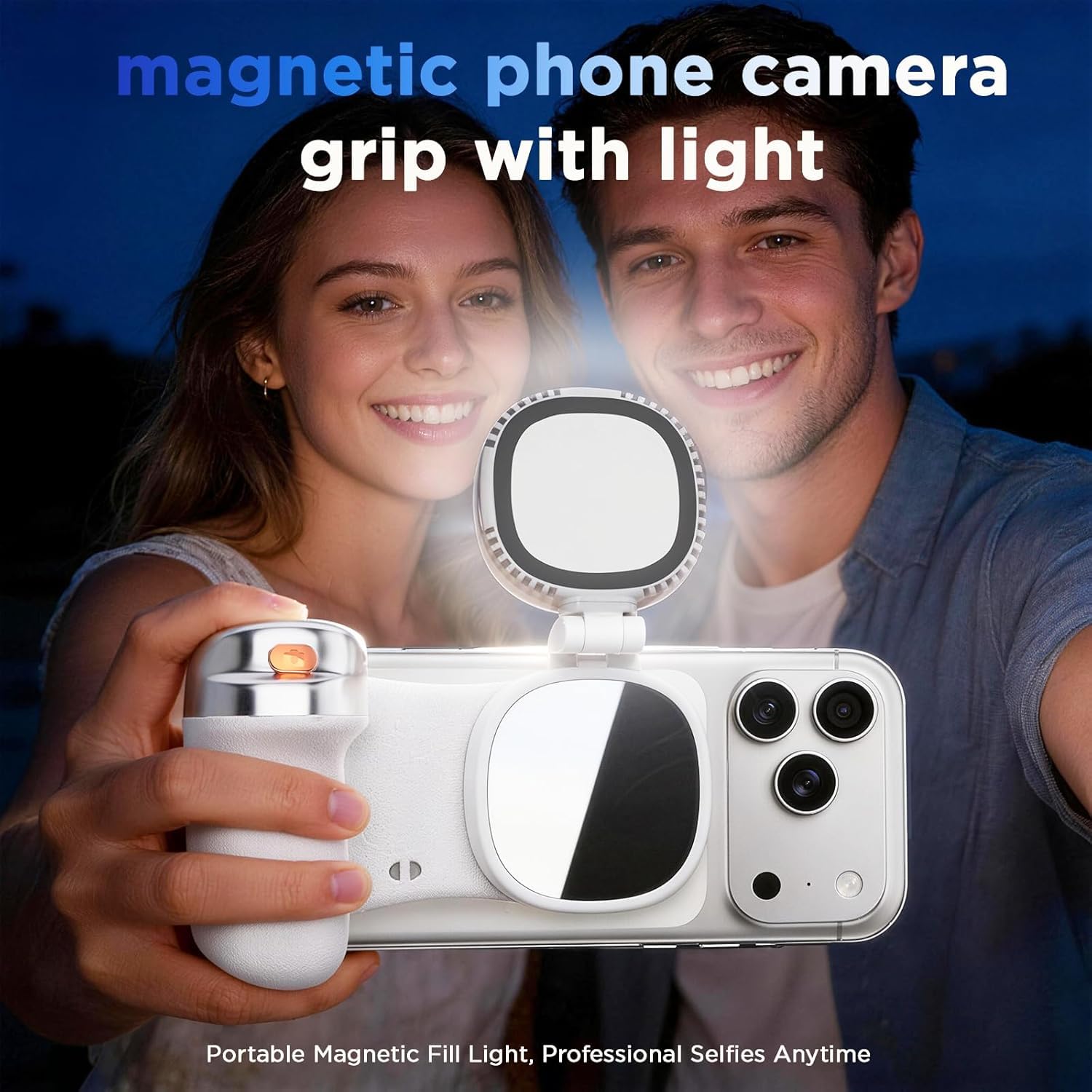 Supporto magnetico per telefono con controllo Bluetooth staccabile, maniglia per fotocamera smartphone per iPhone e Android con luce di riempimento selfie, otturatore ergonomico in stile DSLR per
