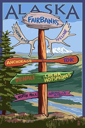 Fairbanks Alaska Letrero Destinations 36 x 54 pulgadas impresión de galería Giclée para decoración de pared póster de viaje