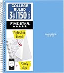 Five Star Spiral Notebook + Study App, 3 Subject, College Ruled Paper, Fights Ink Bleed, Water Resistant Cover, 8-1/2" x 11", 150 Sheets, Blue (73623)