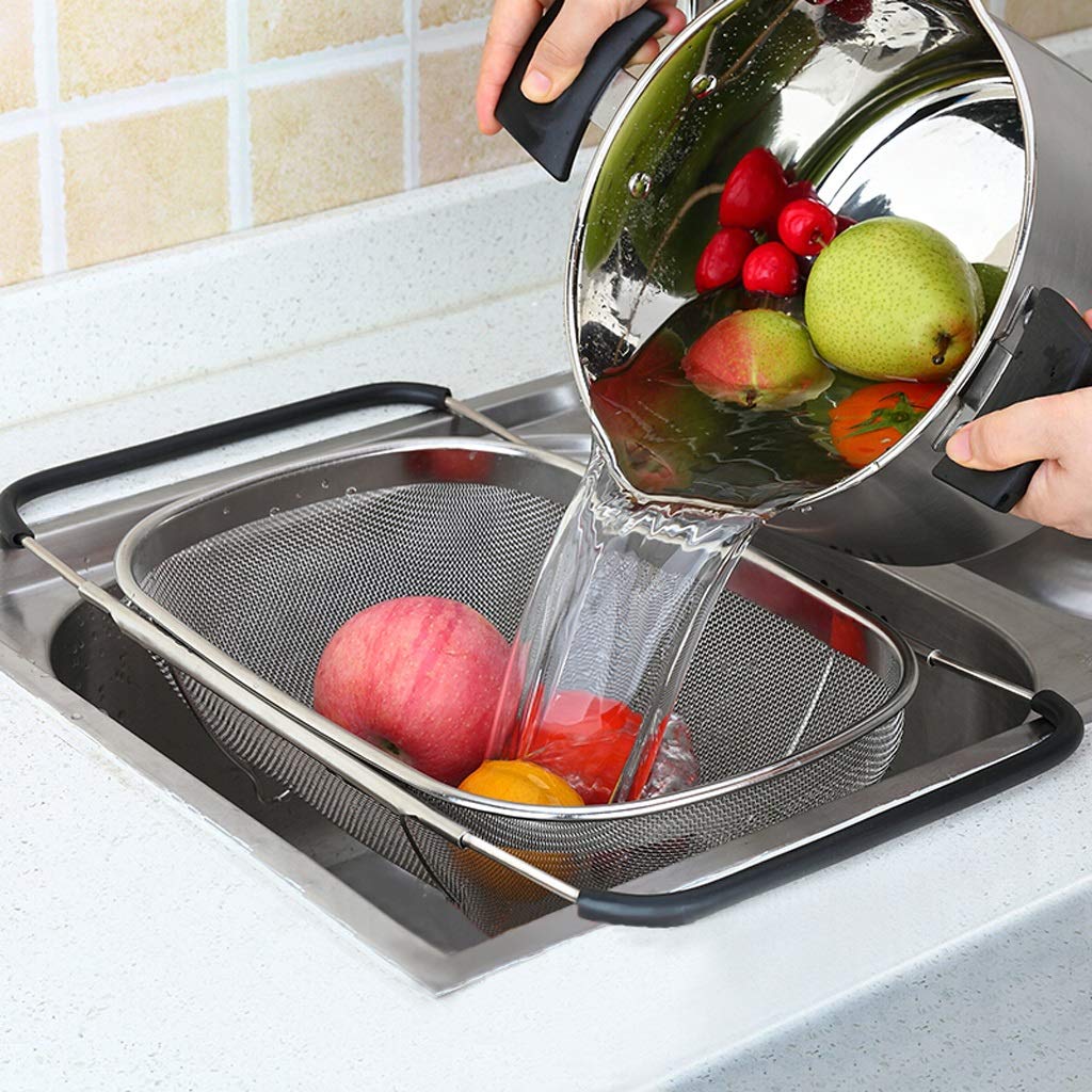 Cesta de colador Cesta de Drenaje del Fregadero de Drenaje Bastidor de Filtro de Agua de la Cocina del Estante de Acero Inoxidable retráctil Estante de Drenaje Cesta de colador de Cocina