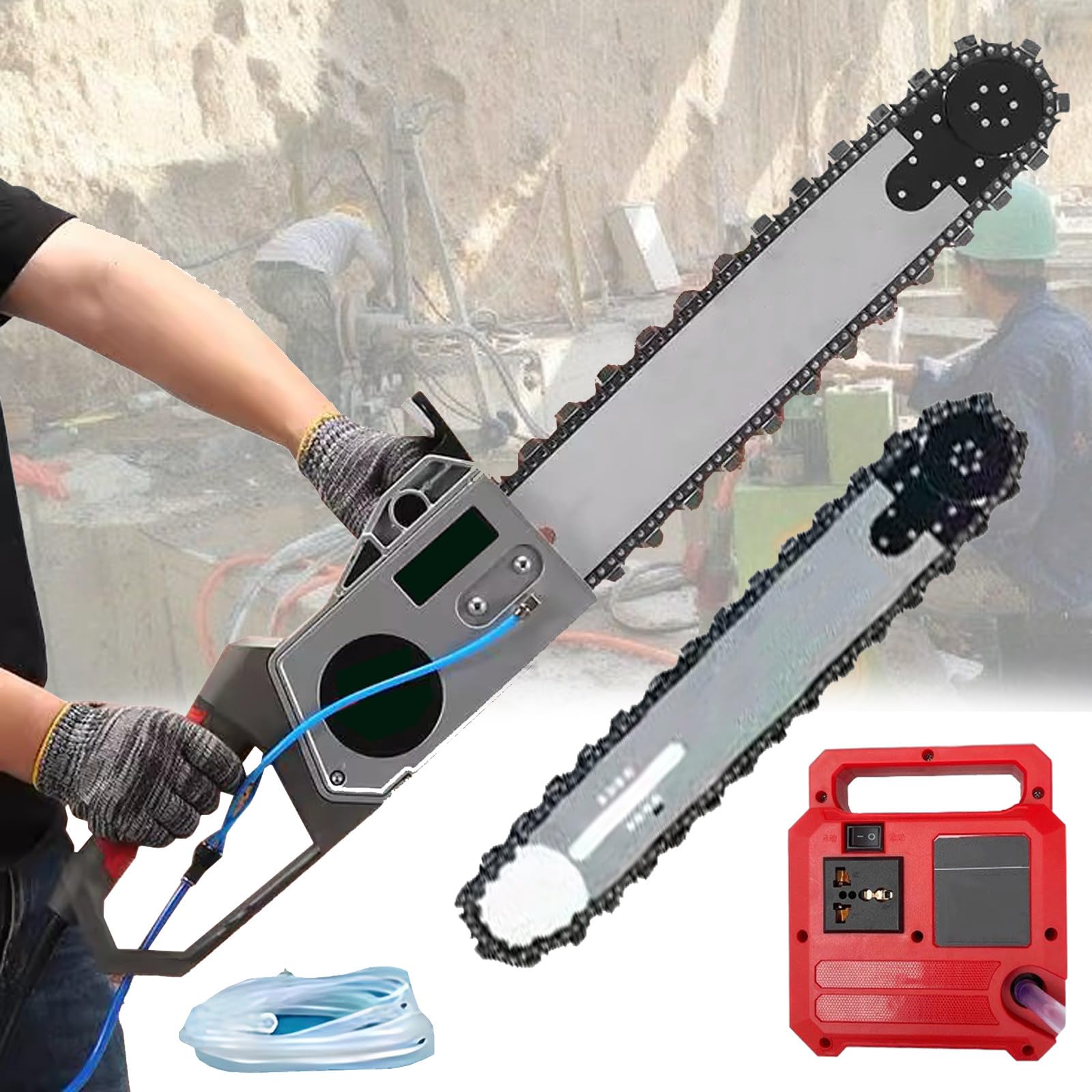 Motosierra eléctrica con bomba de agua y 2 cadenas/2 barras guía, cortadora de muros eléctrica para granito, hormigón y mármol, equipo industrial para cortar hormigón,35cm
