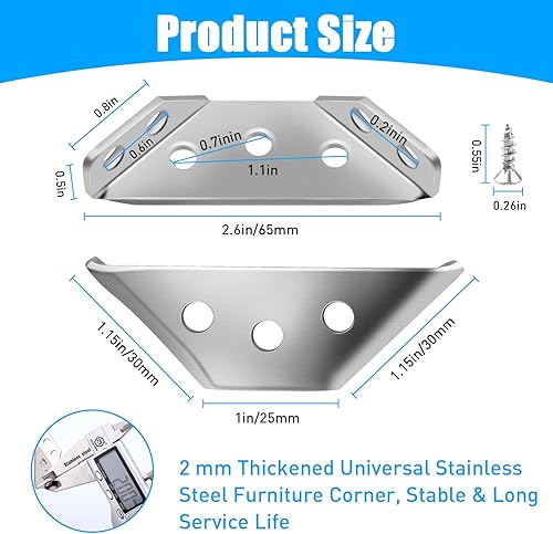 Miniatura 2 de Paquete de 12 conectores universales de esquina para muebles de acero inoxidable con tornillos, soportes de soporte triangulares resistentes para
