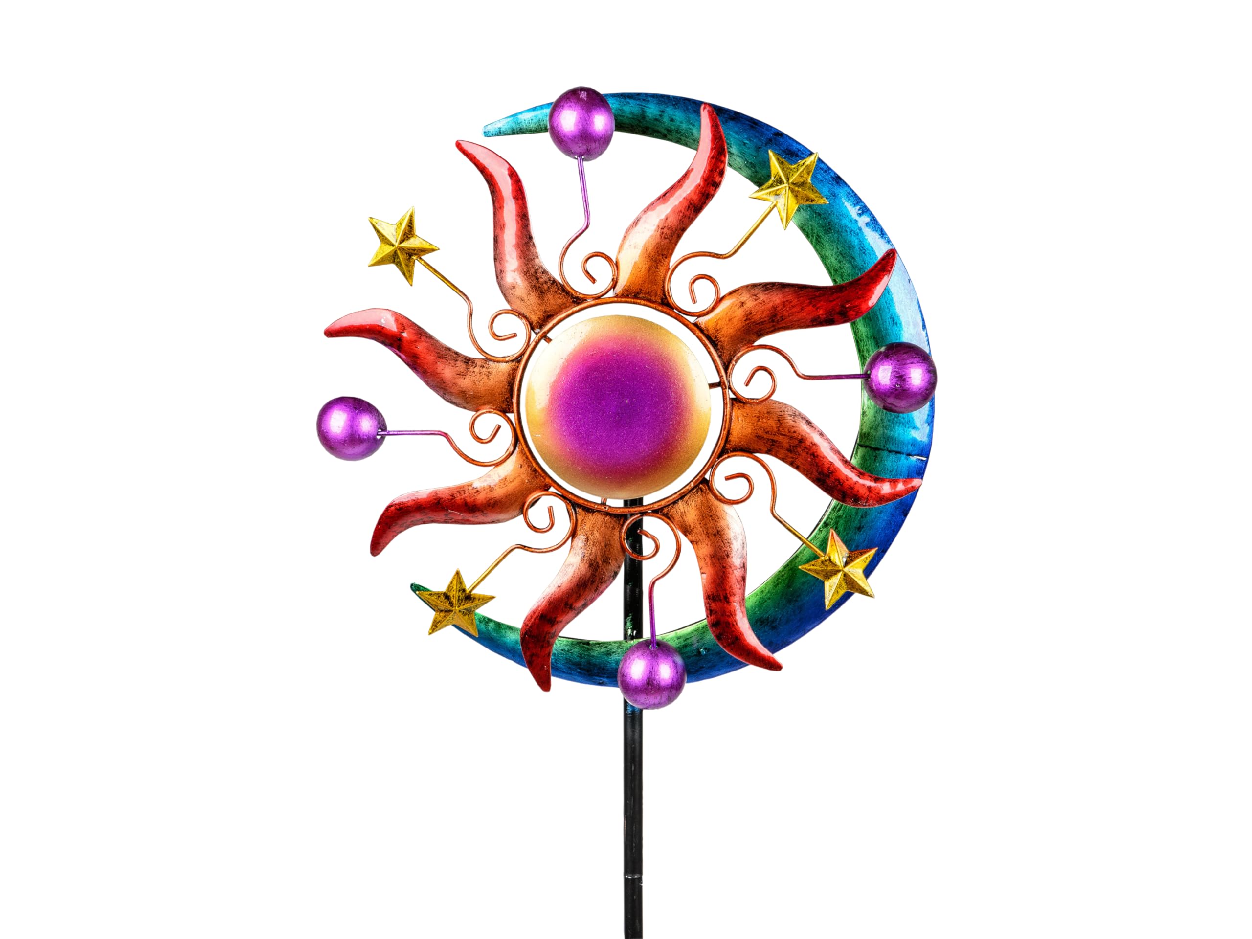 formano Multicolor Metal Floral Bird Repellent Windmill, 124 cm - Garden Decoration and Wind Chime