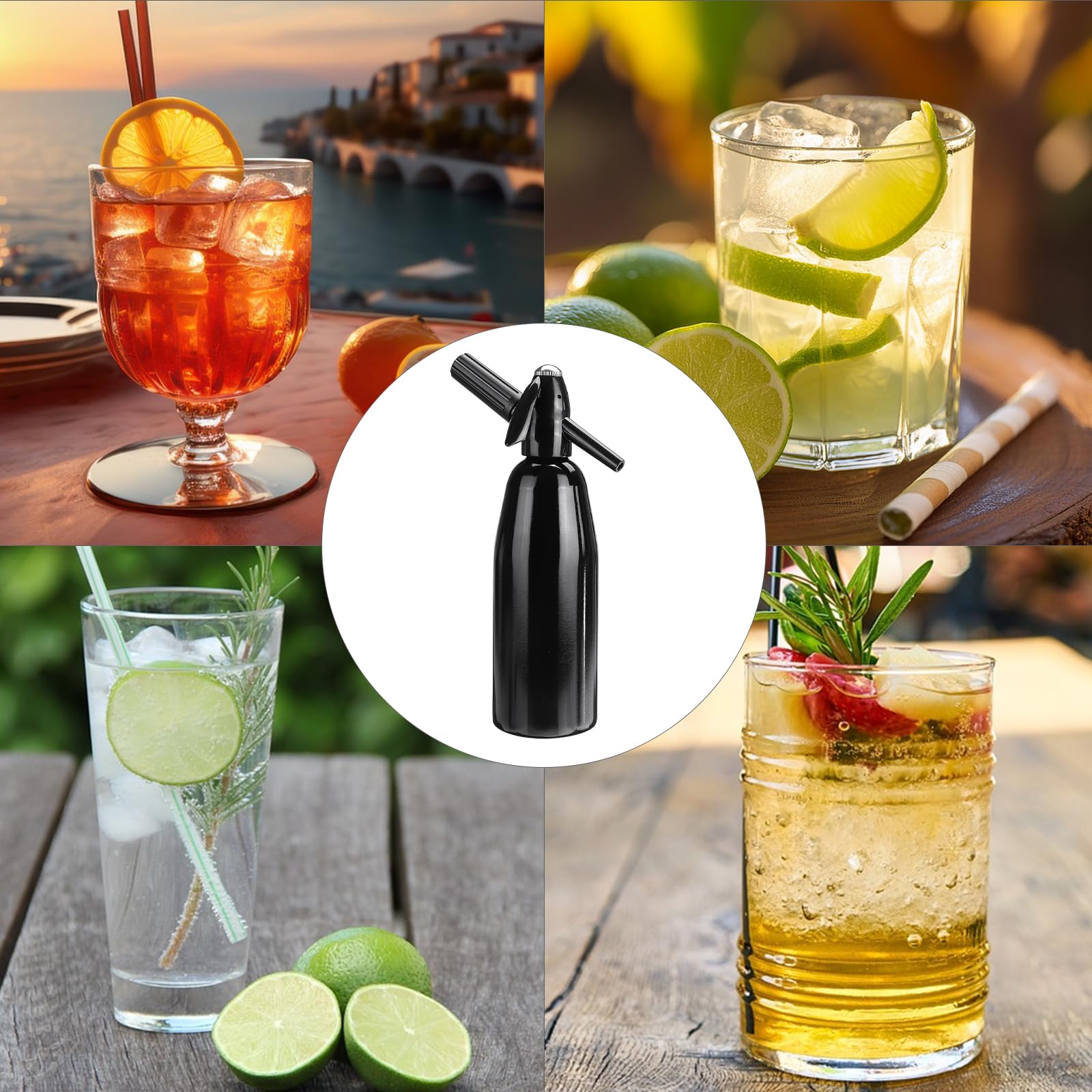 Soda Maker,Sifone per Soda Alluminio 1L,Soda Siphon Bottle con Regolatore di Pressione, Aluminium Sparkling Water Maker per Succhi di Frutta Fatti in Casa,Mojito,Cocktail,Bevande