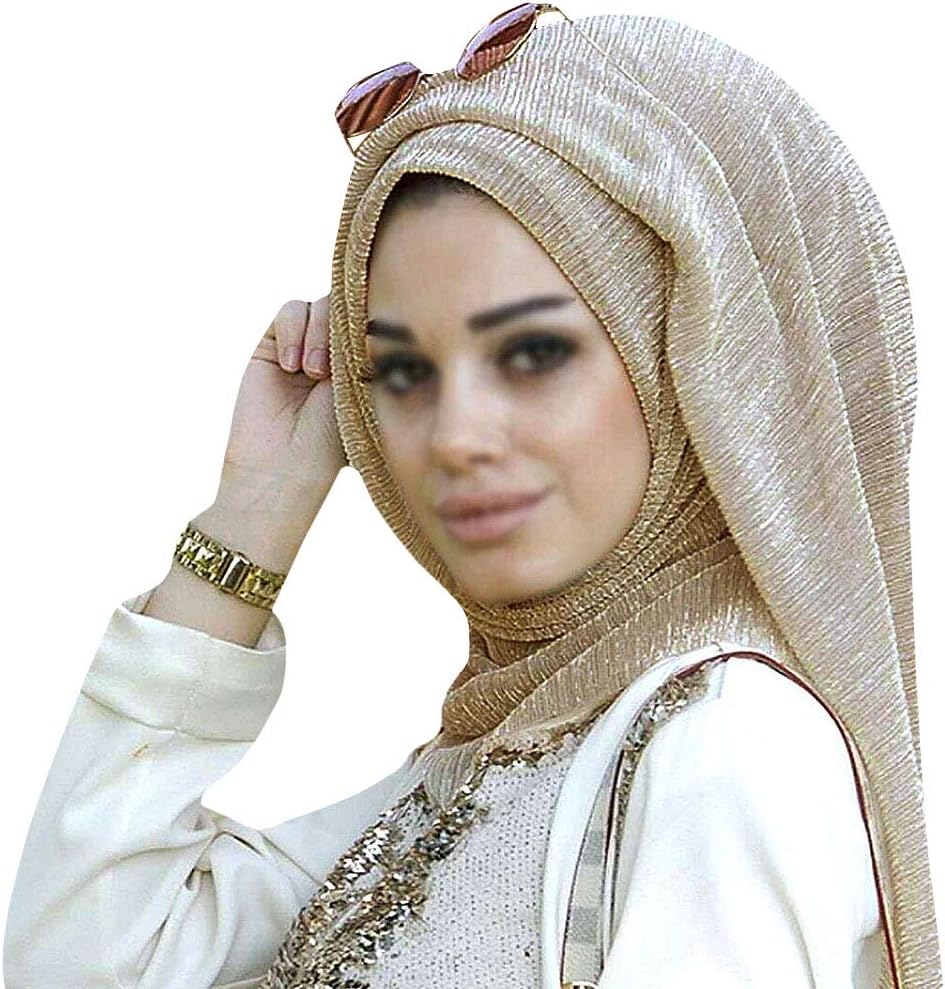 YAOSENWomen Rhinestone Hijab Muslim Head Wrap Long Scarf (Shimmer-Gold)