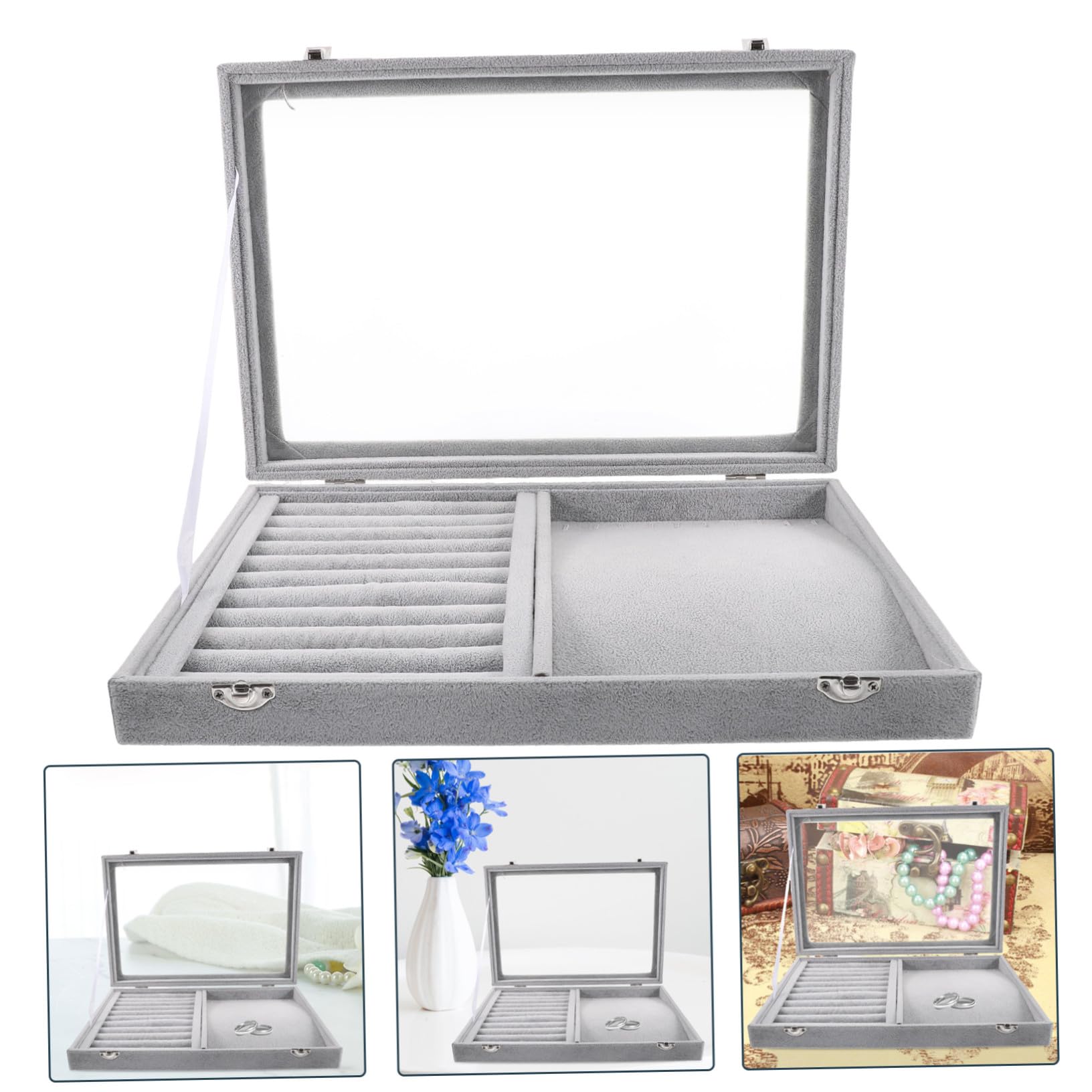 Transparente Schmuckbox mit Klarsichtdeckel Tragbarer Organizer für Ringe und Halsketten Stapelbare Aufbewahrungsbox für Reisen Leichter Schmuckkasten mit Sichtfenster für Kleine