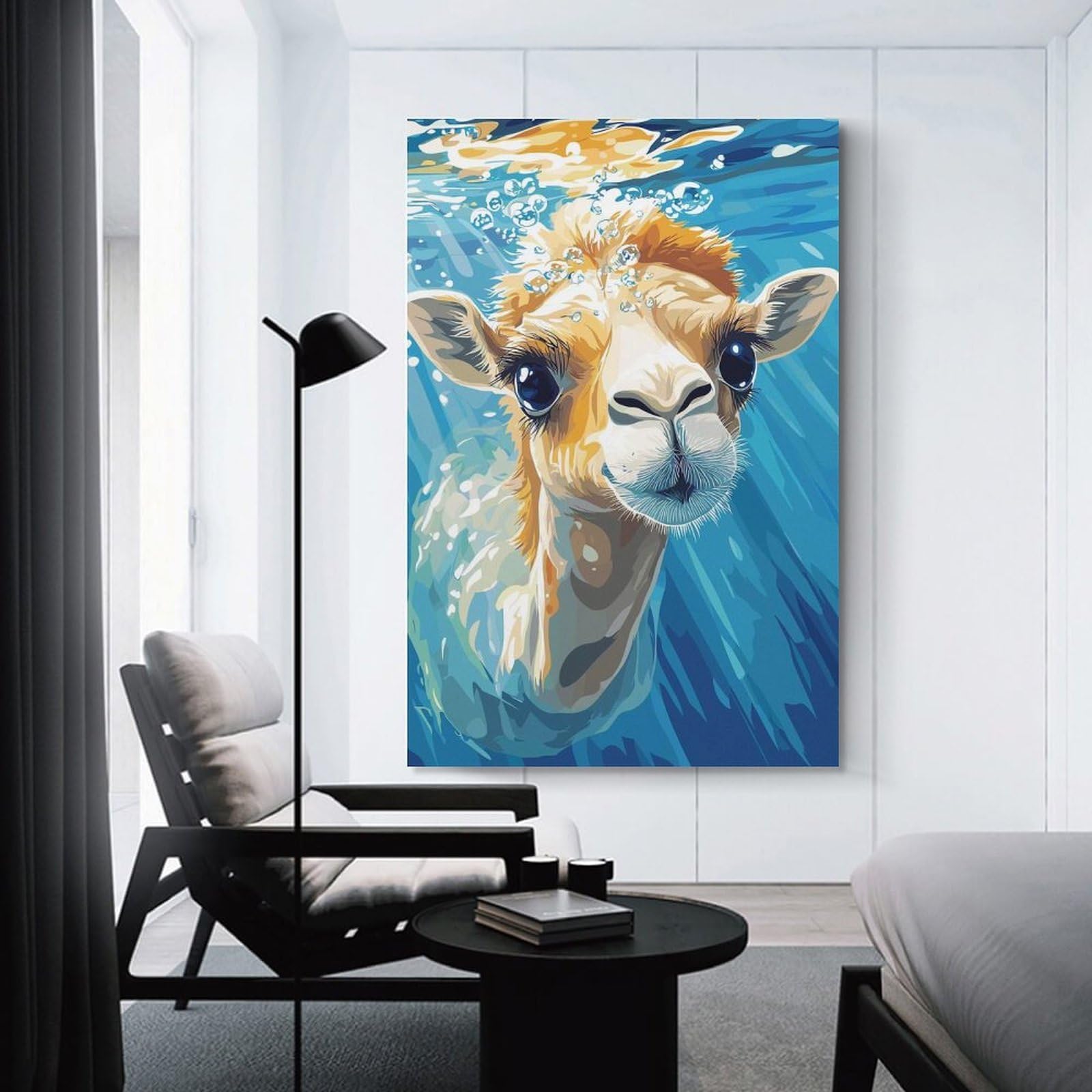 Junmoney Camel Underwater with Bubbles Illustration Home Decor Wall Art 24x36inch(60x90cm), for Hallway, Bedroom Or Modern Interiors, Canvas Artwork with Gifting Potential