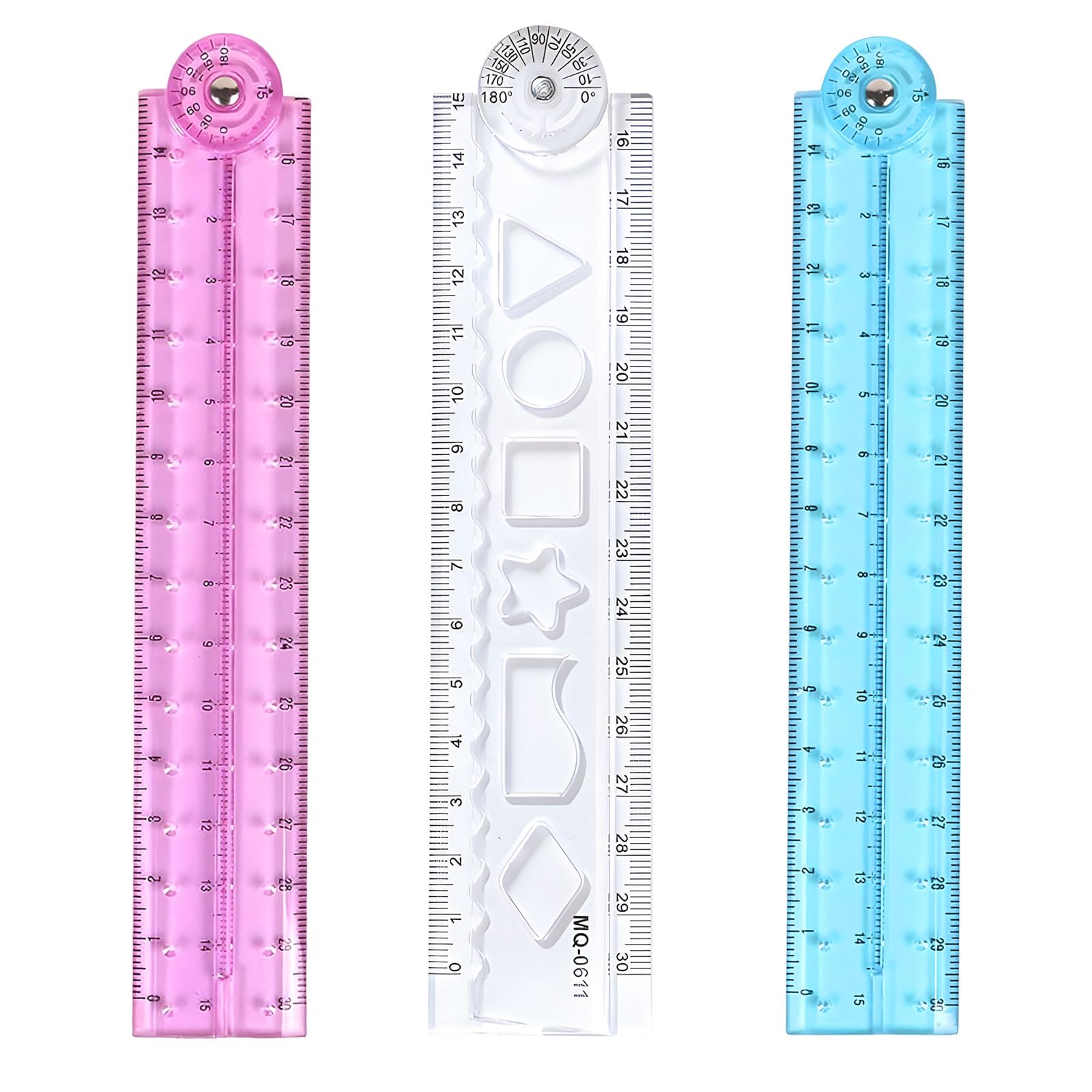 3 Pcs Flexible Foldable Ruler,30cm Geometric Folding Rulers