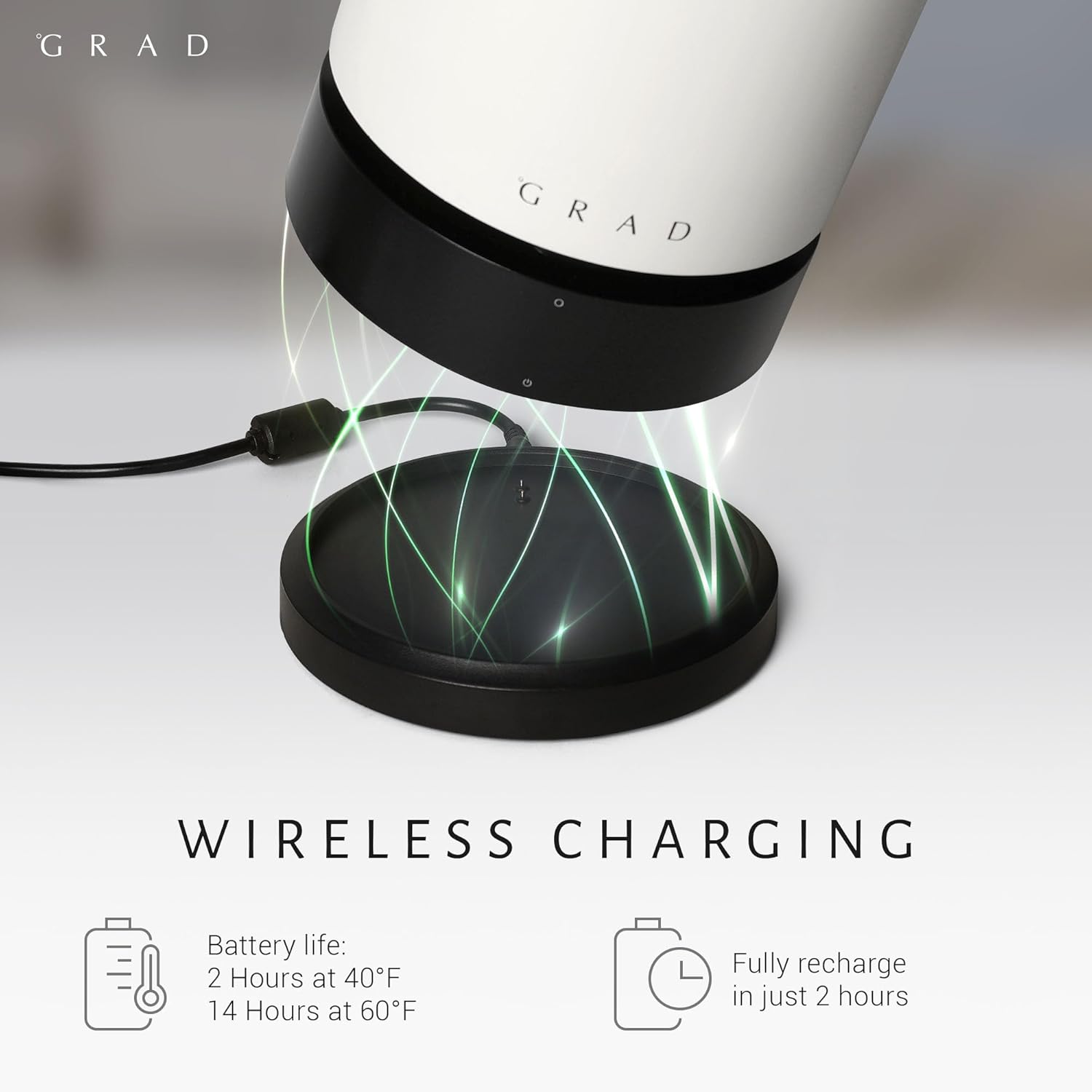 Grad No.1 Cooler (Off-White) – Silent Portable Cooler with Exact Temperature Setter – Insulated Bottle Cooler Keeps Drinks Cold for Hours – Ideal Wine Gift – Up to 10 cm Diameter Bottles - Image 3