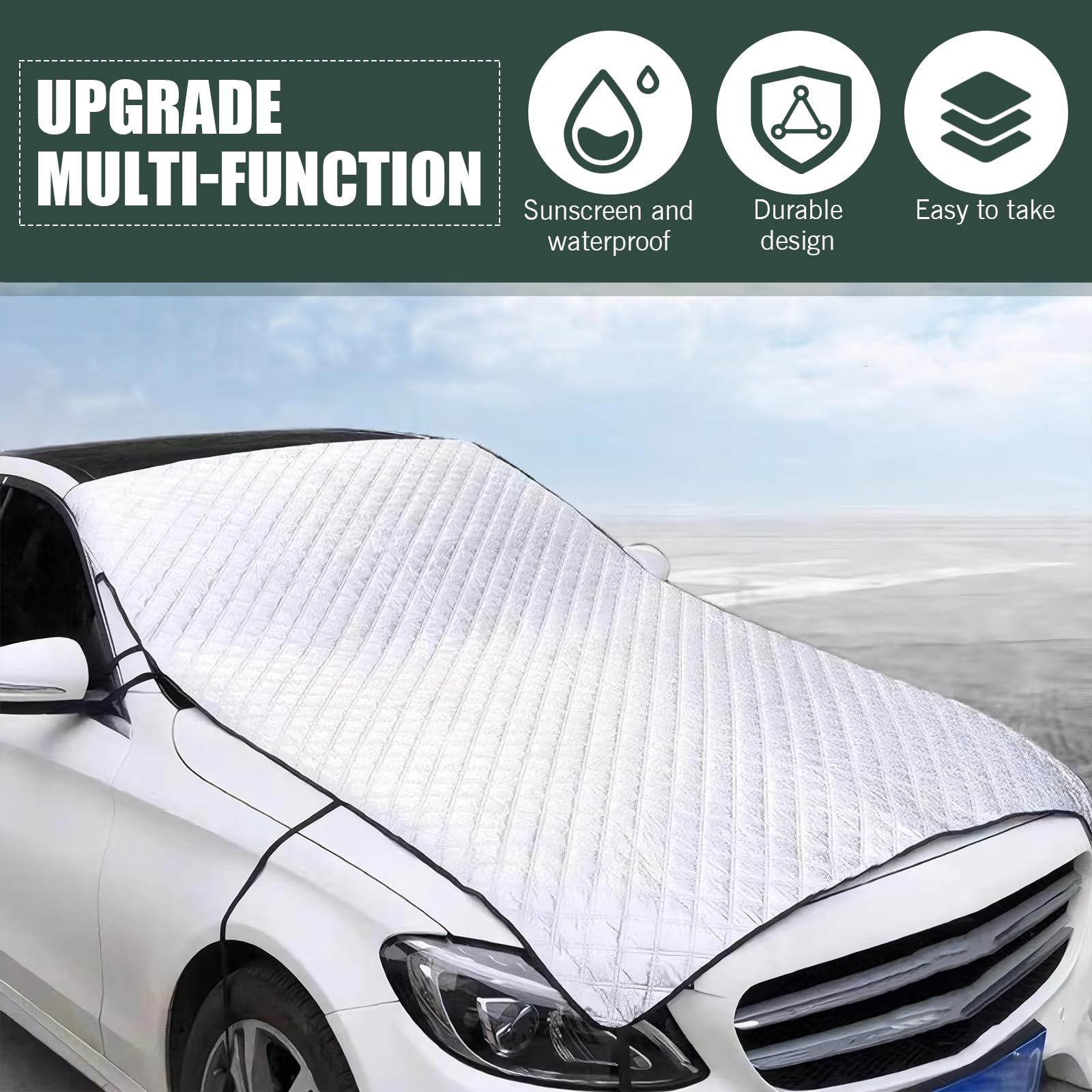 Sinytuto 1 PC Car Half Car Cover Four Seasons Protection Waterproof Dustproof Frostproof Windshield Sunshade Thickened Foldable Portable — view 3