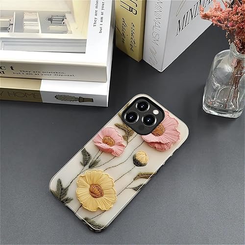 Miniatura 5 de Funda para iPhone 15 Pro Max, diseño floral bohemio con bordado sintético, silicona híbrida de doble protección + policarbonato duro a prueba de