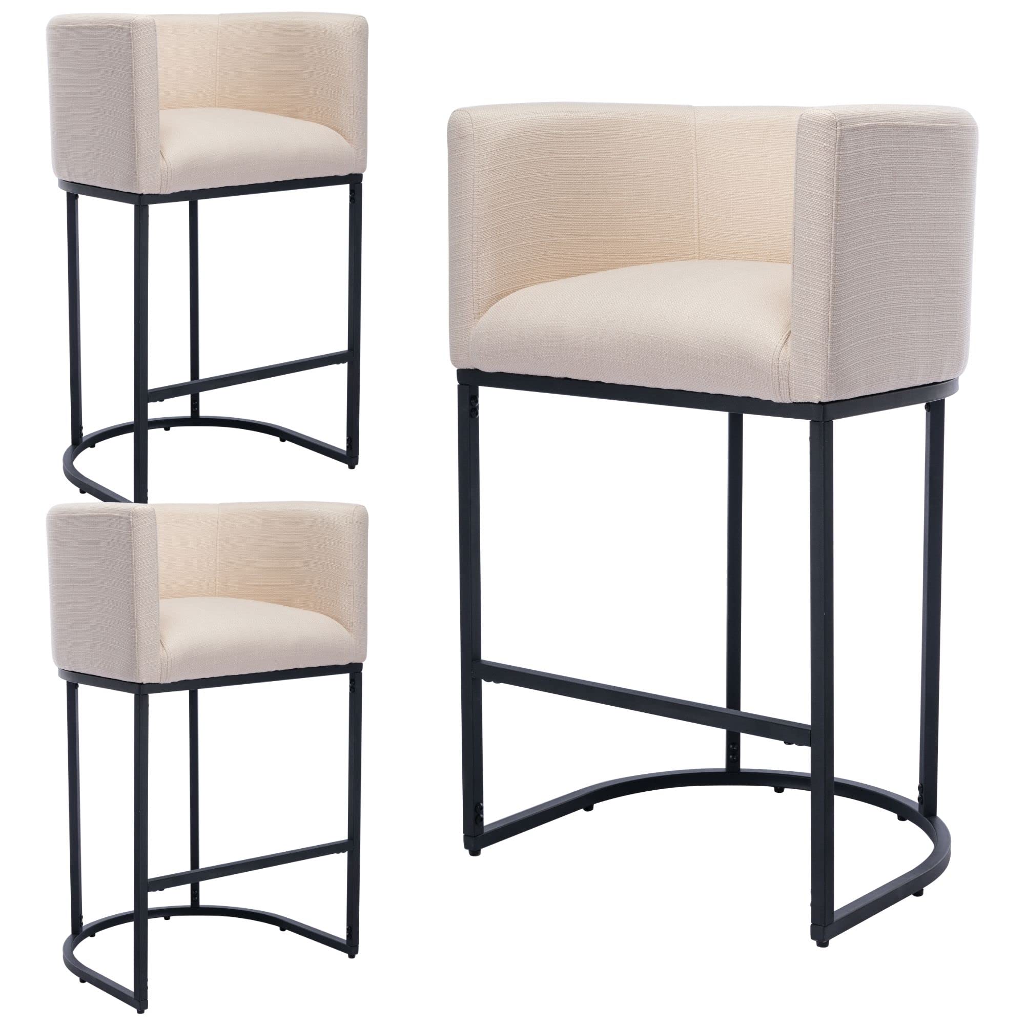 Amazon.com: RIVOVA Contemporary Cream Linen Bar Stools Set of 3, 29 ...