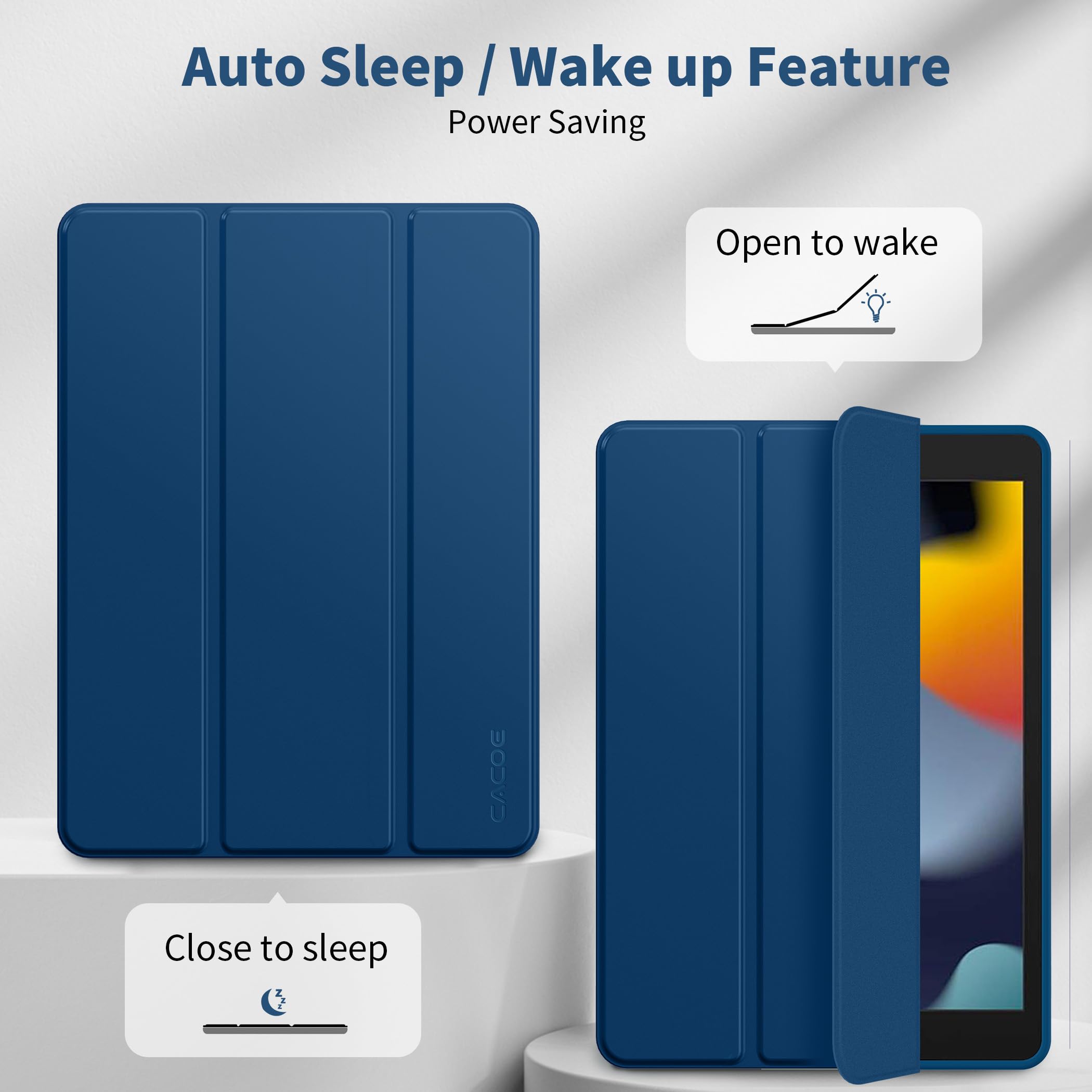 CACOE Cover Custodia Compatibile con iPad 8a Generazione 2020/iPad 7a Gen 2019, Leggero Cover Protettivo Supporto Pieghevole con Pencil Holder per iPad 10.2, Auto Sveglia/Sonno,Mare Blu