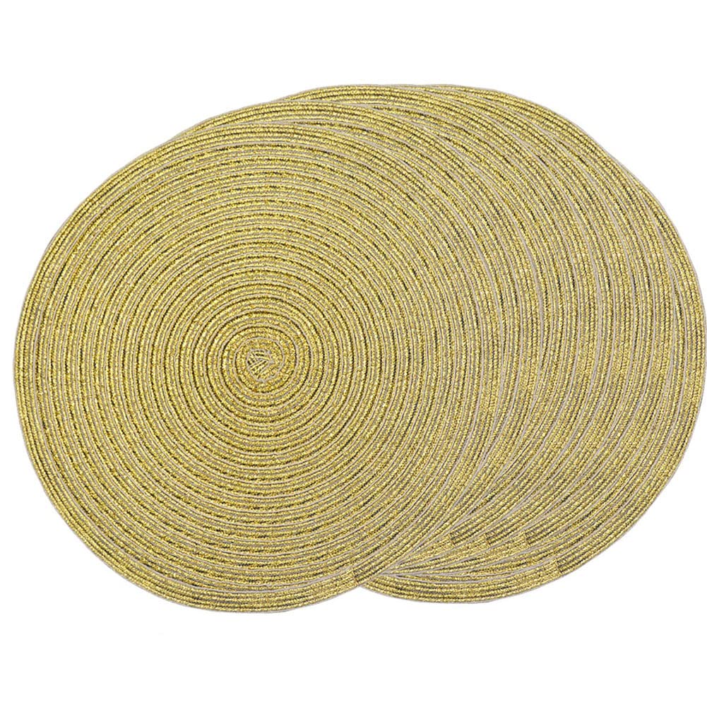 SCF2017 Round Woven Glitter Plastic Placemats 30cm Hollow Table Mats,Set of 6,Gold
