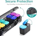 Fullicon Moisture-Proof Organisateur de pilules 2 fois par jour, Pilulier 2 Fois par Jour avec Silicone Lids, Grande Capacité Am Pm Pill Organisateur, Pill Box 7 Journée pour les vitamines (Black Rainbow)
