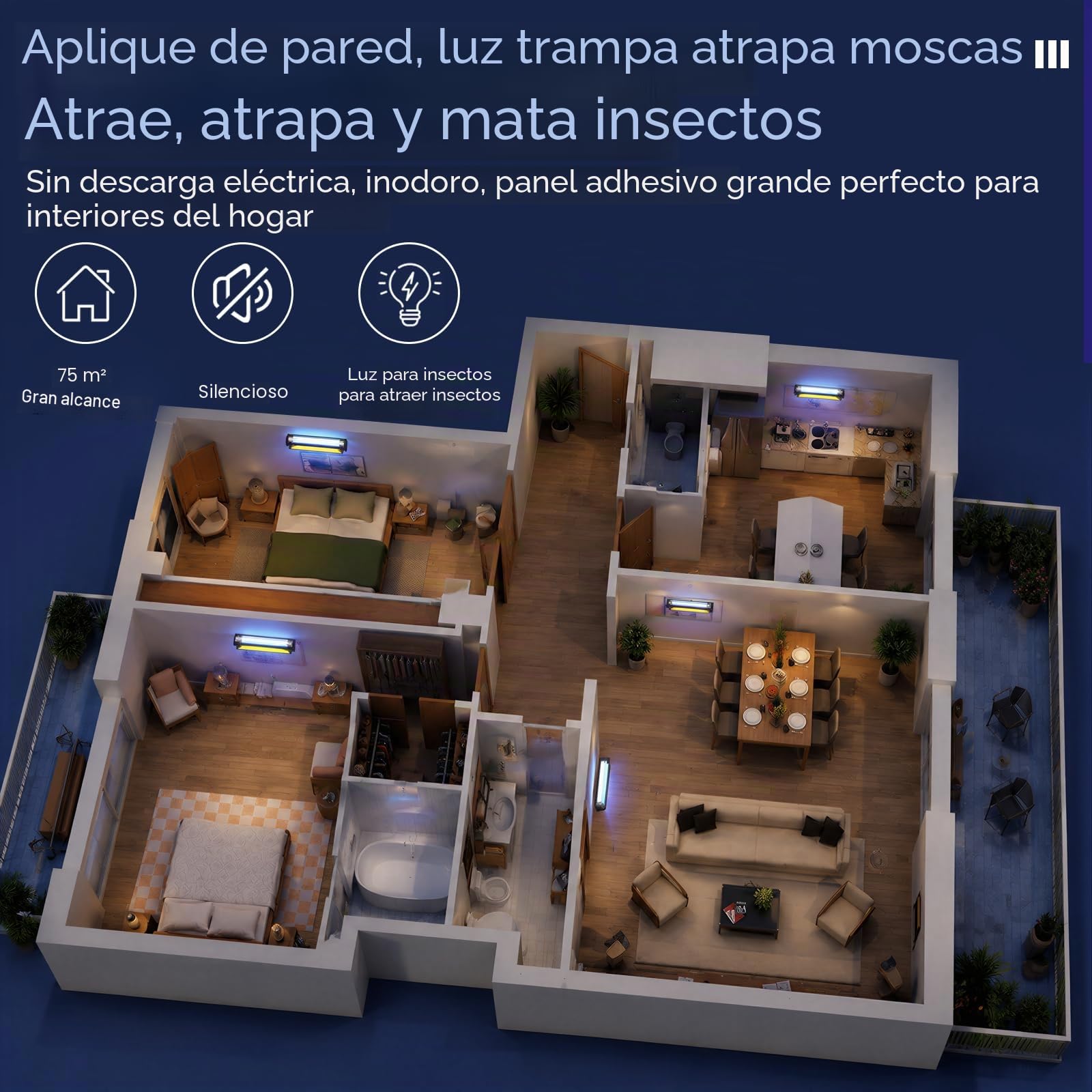 Paquete de 2 trampas de luz UV para moscas de interior para el hogar, trampas para mosquitos para casa, aplique de pared, atrapasueños para cocina, casa y restaurante, moscas de la fruta, garaje y