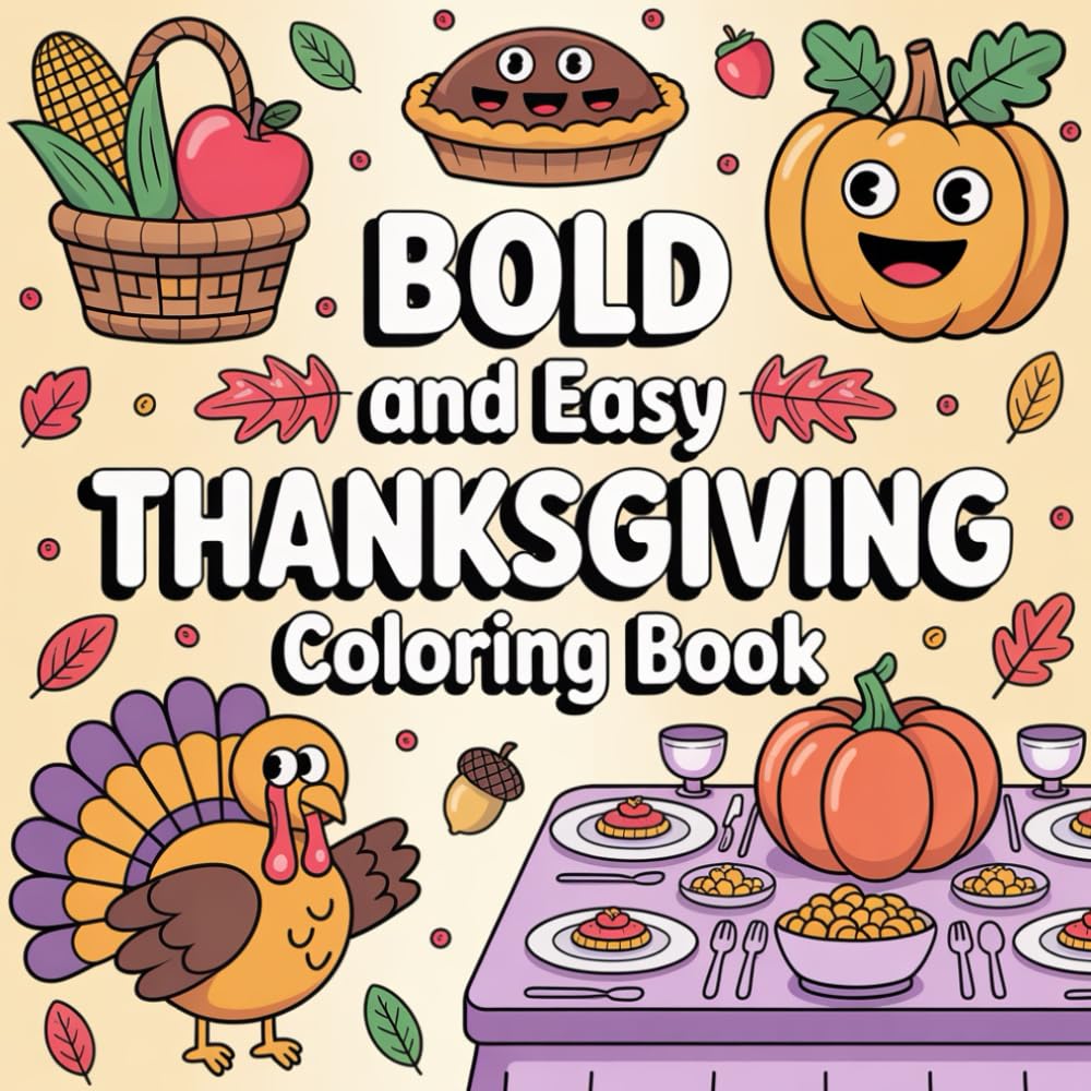 Bold & Easy Thanksgiving Coloring Book: A Fun and Relaxing 100-Page Collection of Simple, Festive Fall Designs for All Ages