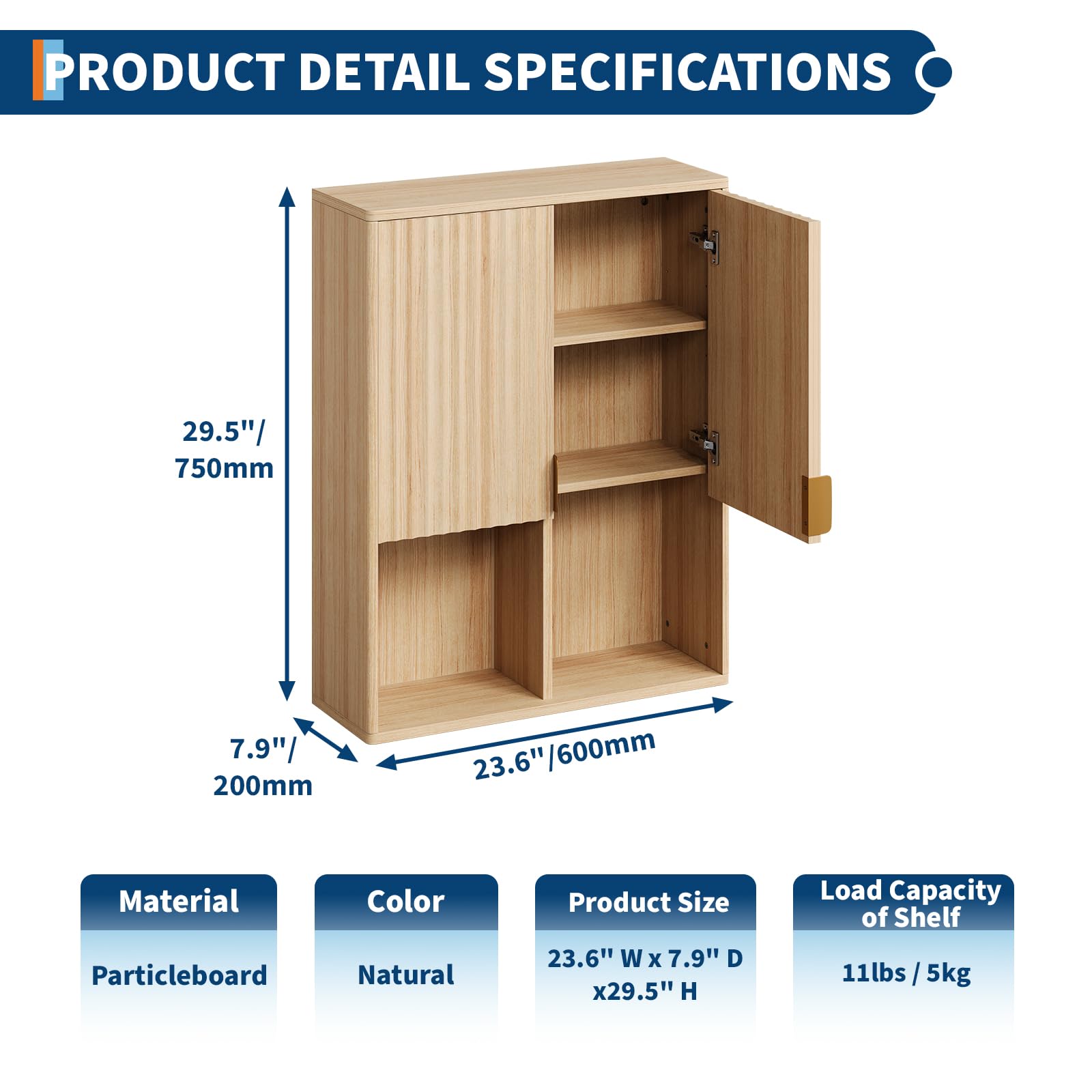 GarveeHome Gabinete de baño de Madera Natural montado en Pared - Puertas, estantes Ajustables y Espacio Abierto - Almacenaje Moderno sobre Inodoro para baño, lavandería, Cocina y Sala - Madera