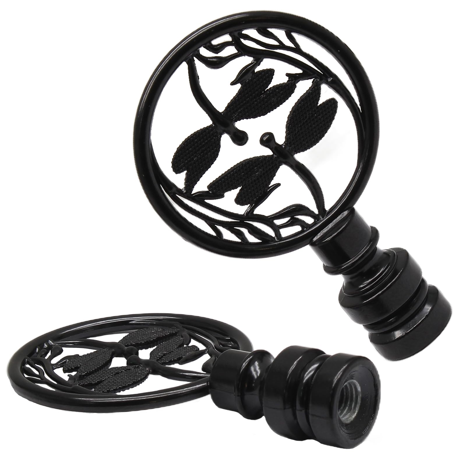 Biaungdo 2-Pack Double Dragonflies Lamp Finial – Black Decorative Hollow-Out Finial Cap Knobs For Table Lamps, Floor Lamps, 1/4-28 Thread, 1.7 X 2.68 Inch