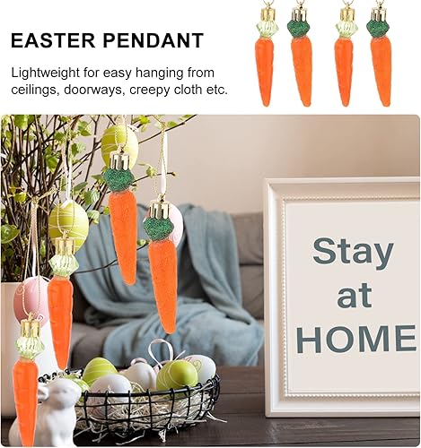 Miniatura 2 de Sewroro 12 piezas de zanahorias de Pascua, decoraciones colgantes de zanahorias de plástico artificial con purpurina, zanahorias de bricolaje,