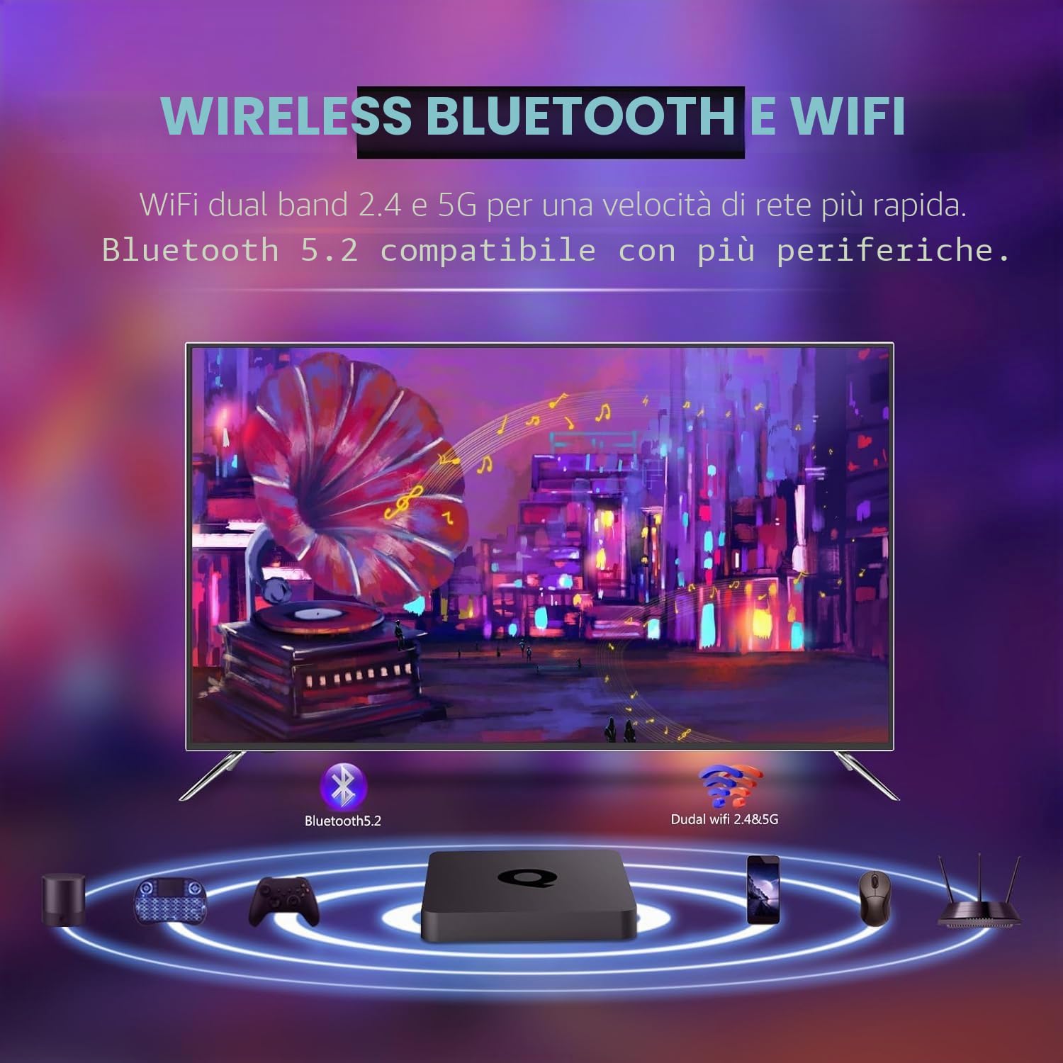 Q1 Android TV Box 2GB 16GB Android 10.0 Lettore multimediale AT IP TV Box Allwiner H313 Quadcore Cortex-A53 Supporta 2,4/5,0GHz WiFi BT5.2 HDR10.0 3D 1080P 4K Better Than X96 Mini TV Box