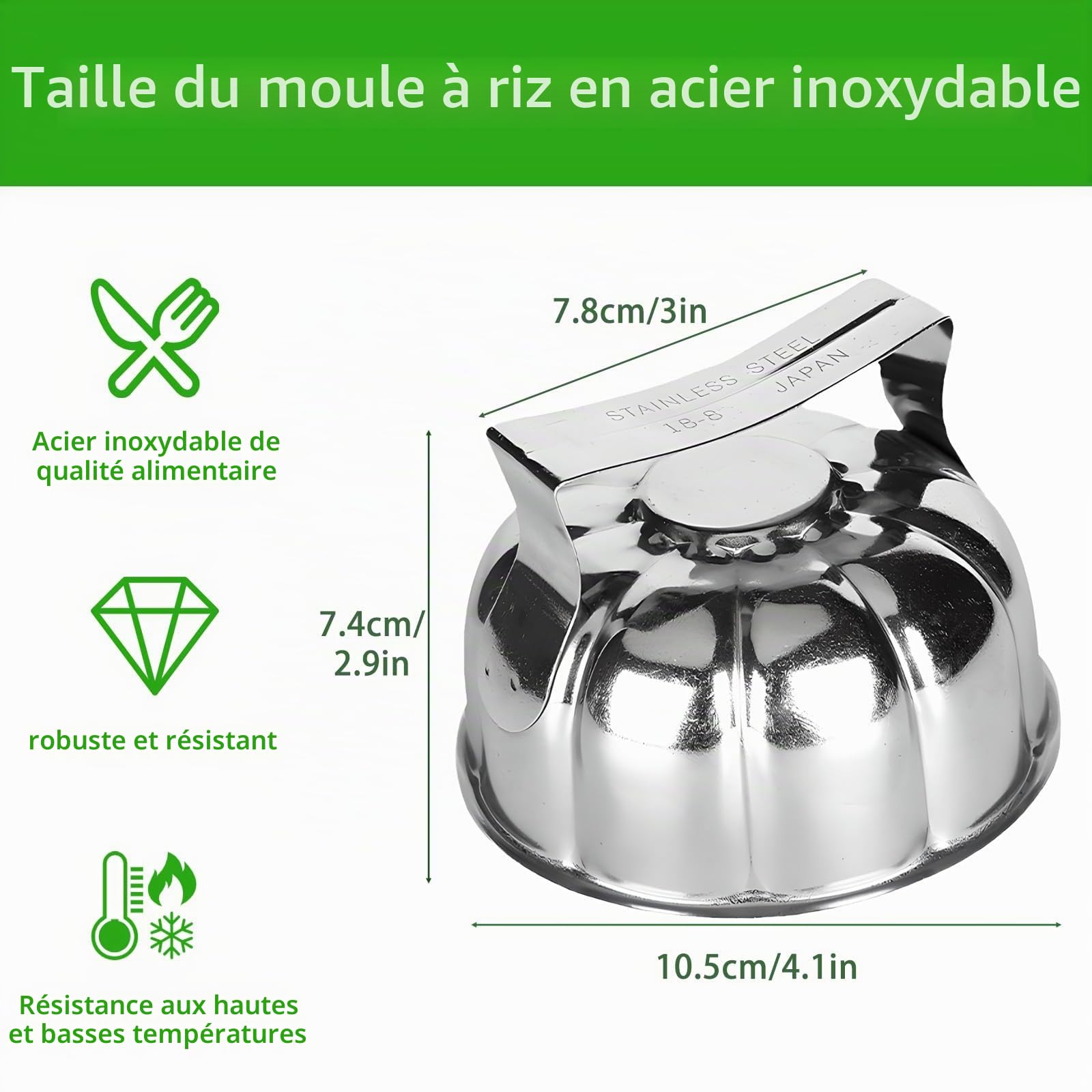 Lot de 2 moules à riz en acier inoxydable en forme de pétale de fleur, moule à riz pour la cuisine japonaise, décoration de vaisselle, accessoires de cuisine, outils de chef (argent)