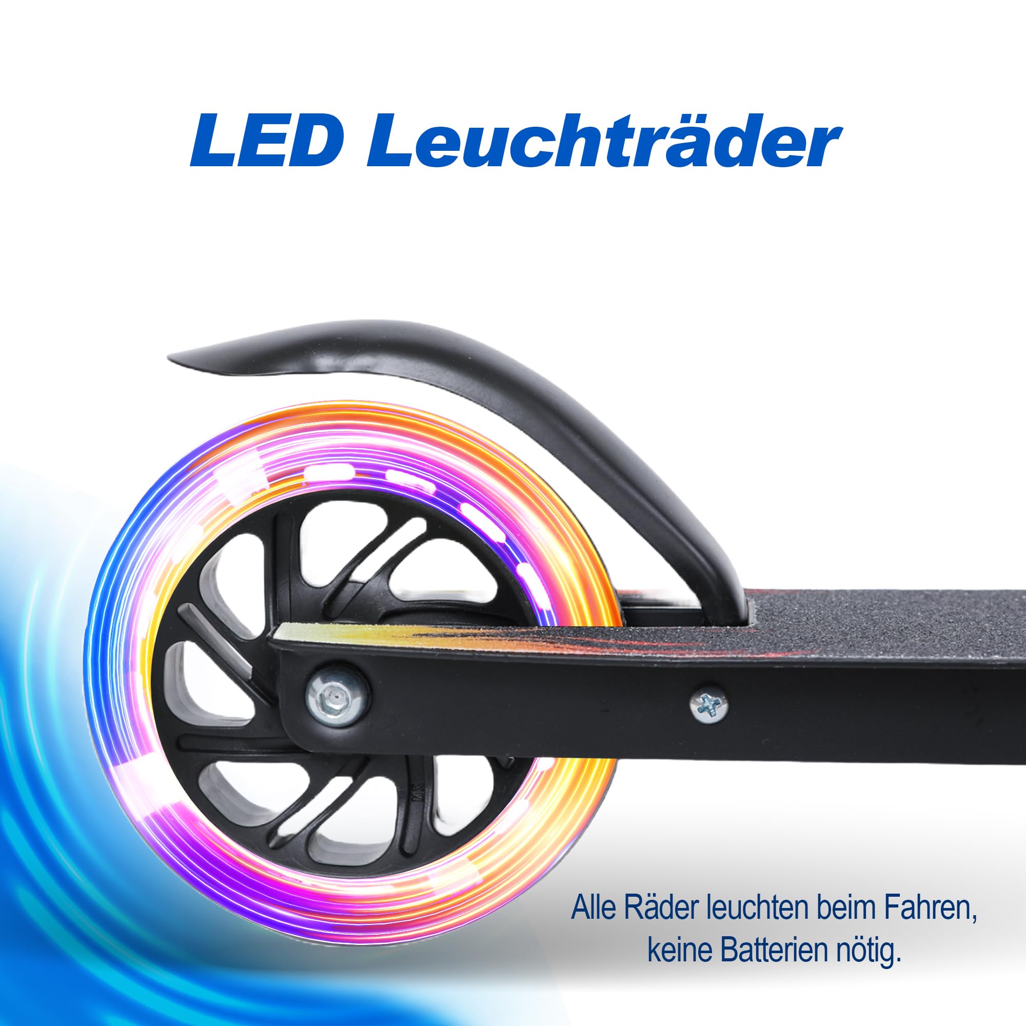 Habib Kinderroller – Mitwachsender Tretroller & Scooter mit LED Rädern, Klappbar, 4 Stufen Höhenverstellbar für Kinder 3-10 Jahre, Jungen & Mädchen