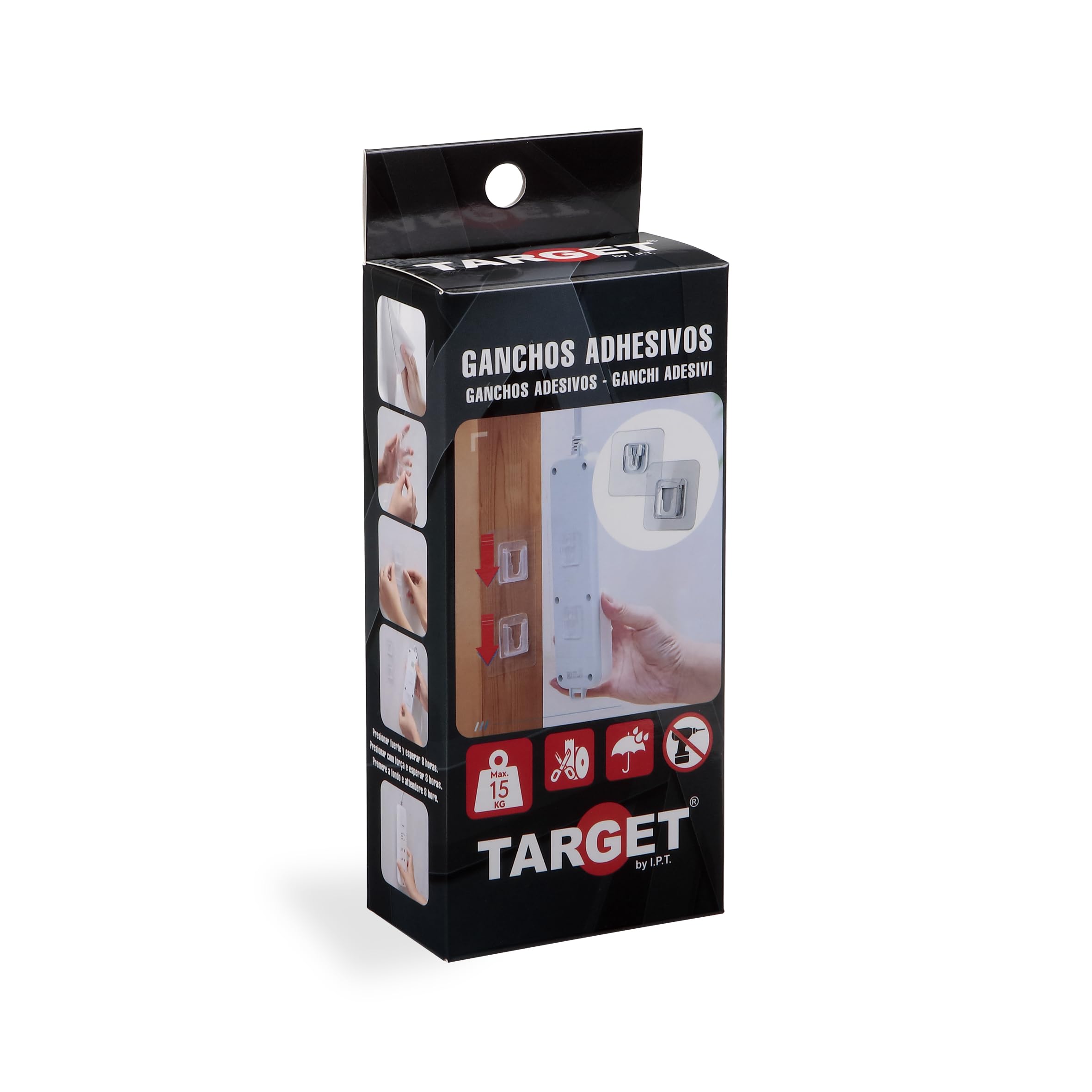 TARGET Ganchos Adhesivos Doble Cara - 3 Pares - Extrafuertes - Soporta hasta 15 kilos | Para metal, baldosa, cristal y azulejo (GANCHOS)