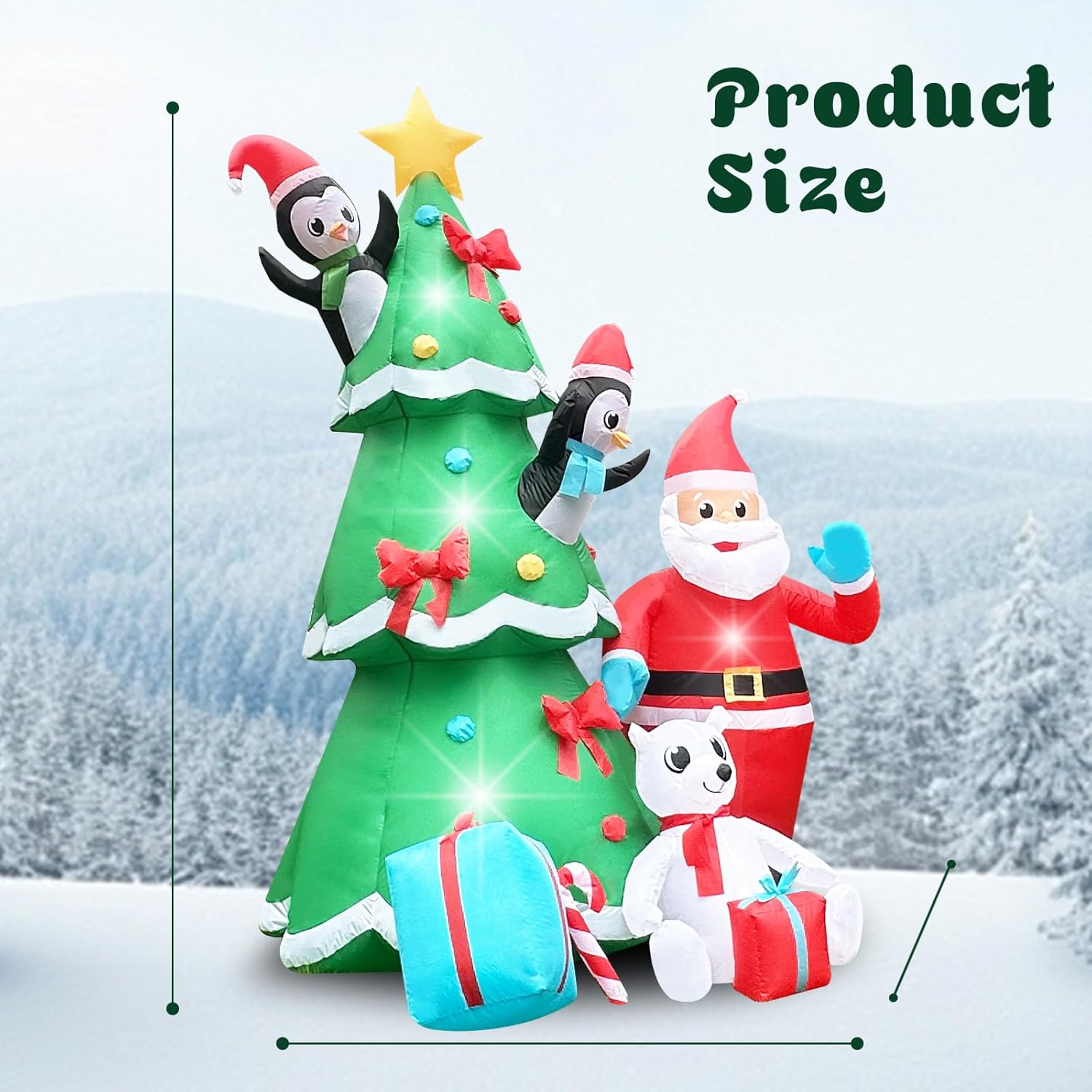 10ft inflatable christmas tree santa claus outdoor decoration blow up inflate fun penguin polar bear presents set lighted yard xmas decor lawn garden festive display party décor