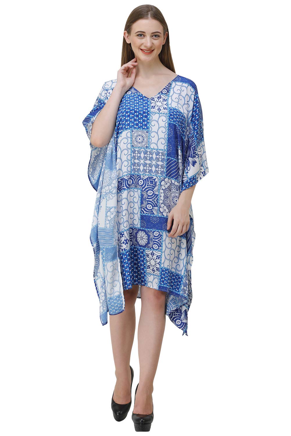 Short Box Blue Digital Printed | Georgette Kaftan | Vacation Wear | Beach Wear | Coverups | Kaftan Dress | For Women | Free Size [M-3XL]-image-22