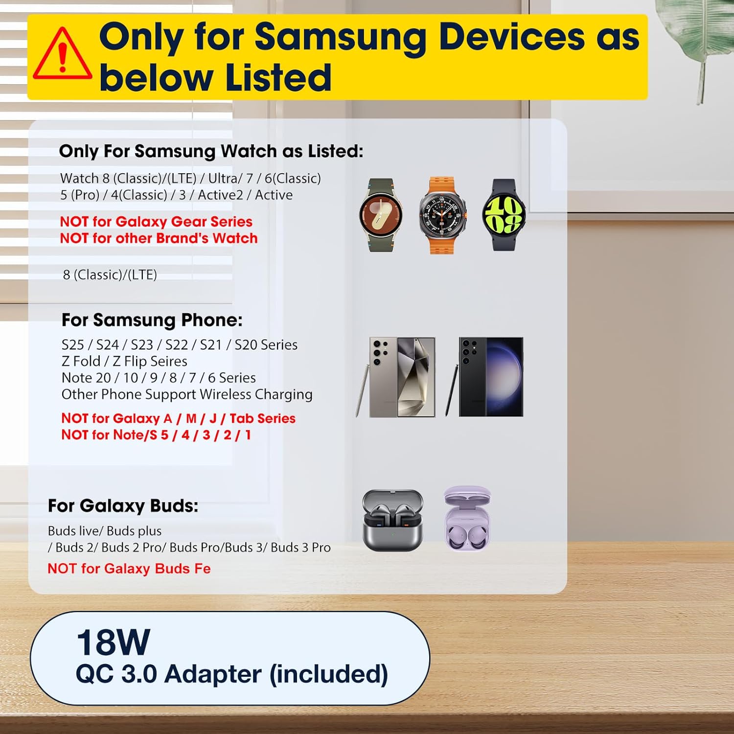 Wireless Charger for Samsung/Android,6 in 1 Alarm Clock Charging Station for Bedrooms with Bedside Clock Night Light for Samsung S25/S24/S23 Ultra/Buds,Watch Charger only for Galaxy Watch 8/7/6-Black - Image 2