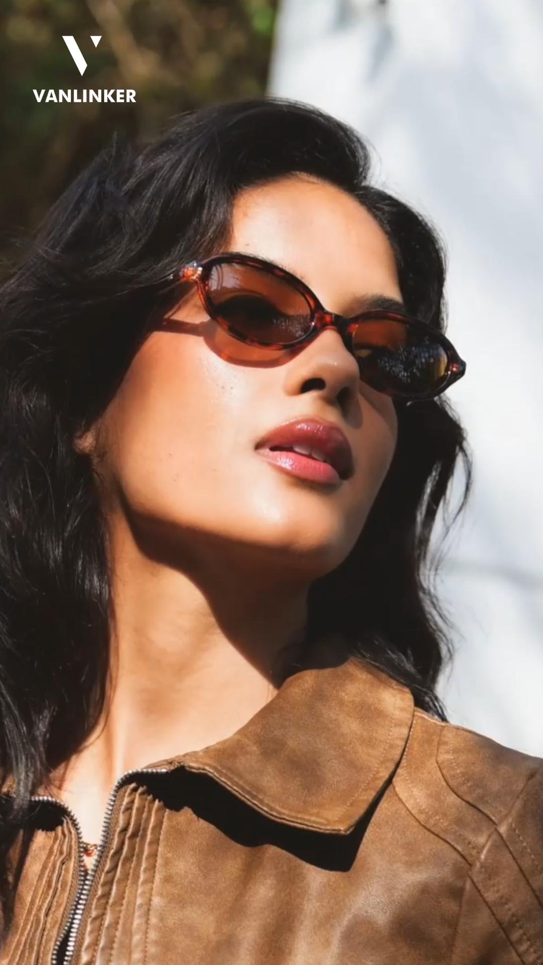 VANLINKER Retro Oval Polarized Sunglasses for Women Small Narrow