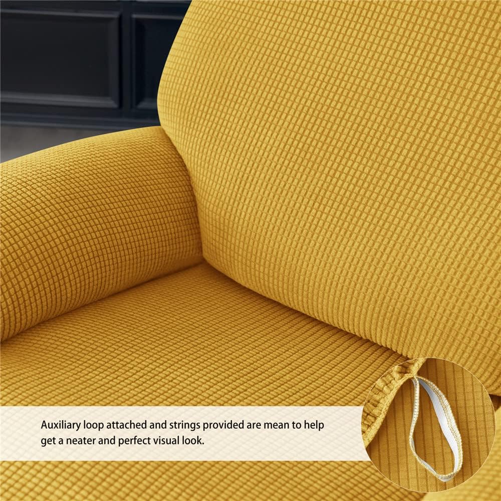 Jacquard Recliner Slipcover, Stretch Non Slip Reclining Chair Slipcovers 4-Pieces Furniture Protector for Recliner with Pocket, Fitted Sofa Couch Chair Cover, LazyBoy Covers (Ginger Yellow)