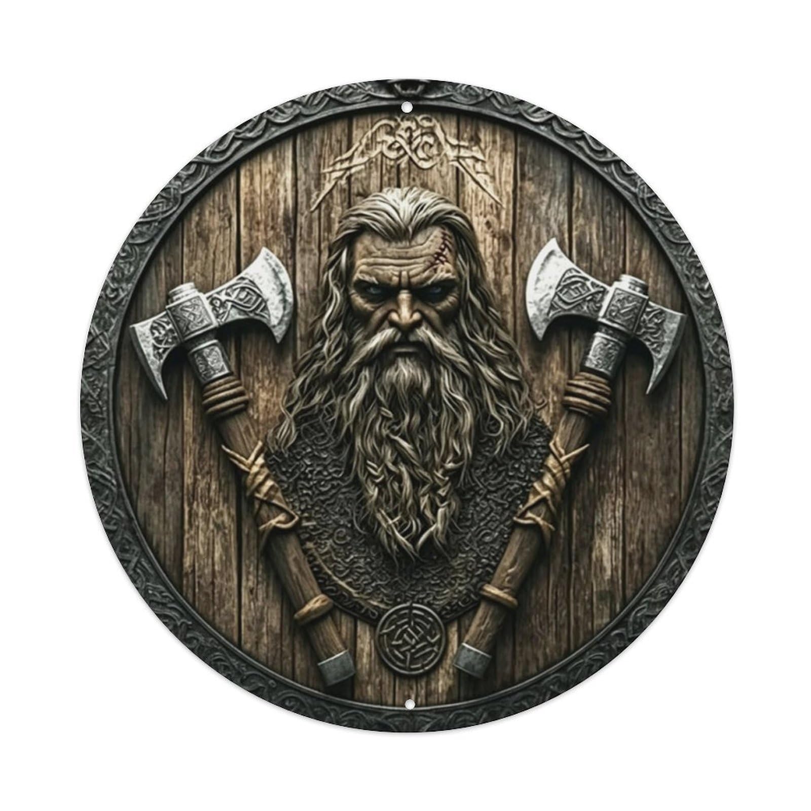 Ldfuieksufg Style Round Norse Viking Warrior Double Axe Wood Decor Wall Plaque Vintage Aluminium Metal Sign, Retro Wall Decor For Home, Bar, Garage & Farmhouse 20X20cm
