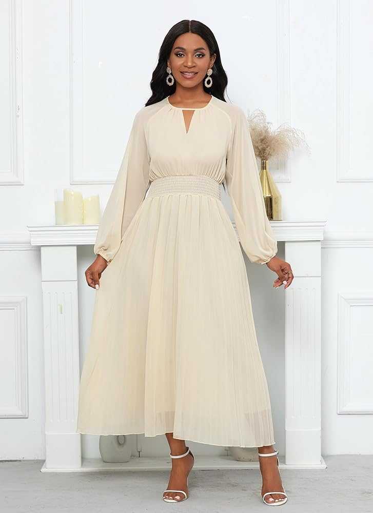 Amazon.com: VERWIN Chiffon Dresses for Women Long Sleeve